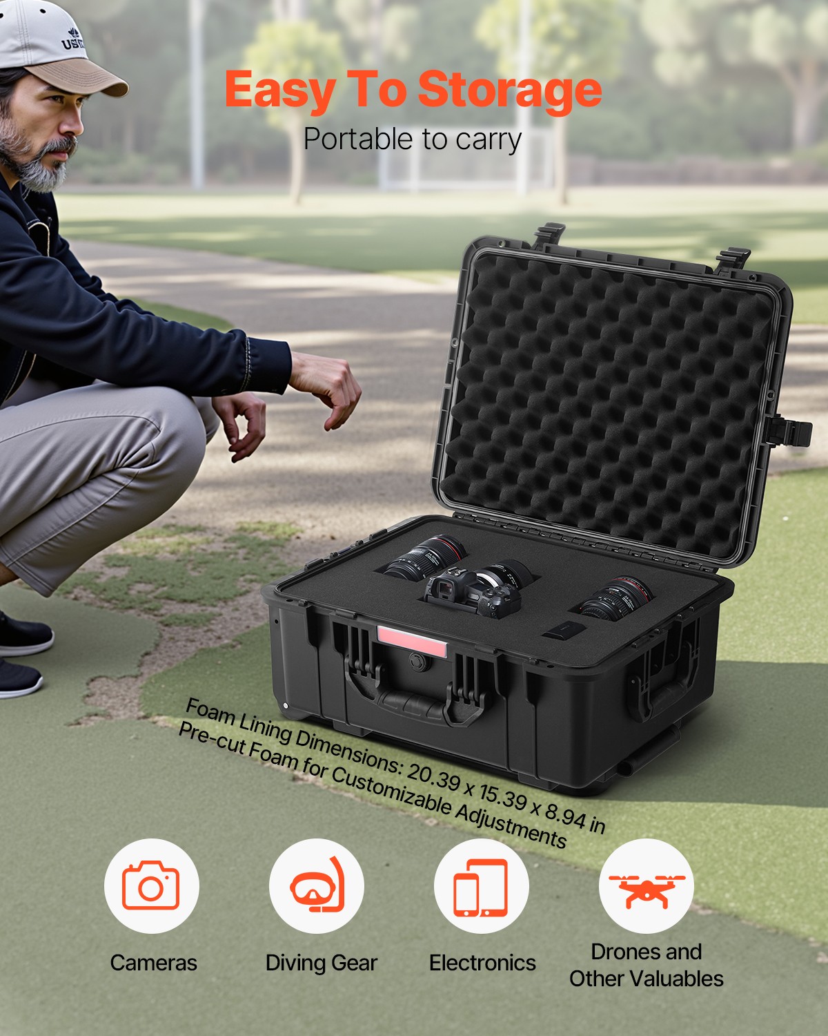 VEVOR 2.5 Cu.ft Weatherproof Hard Case Rolling Wheels & Retractable Handle