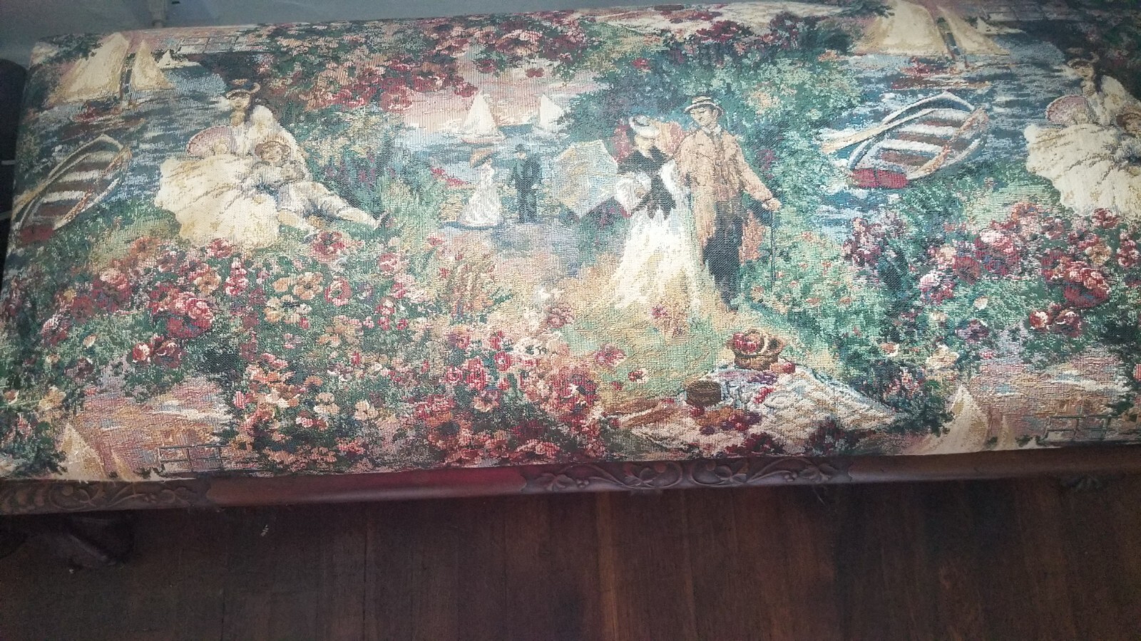 Antique fireside or window seat bench.
