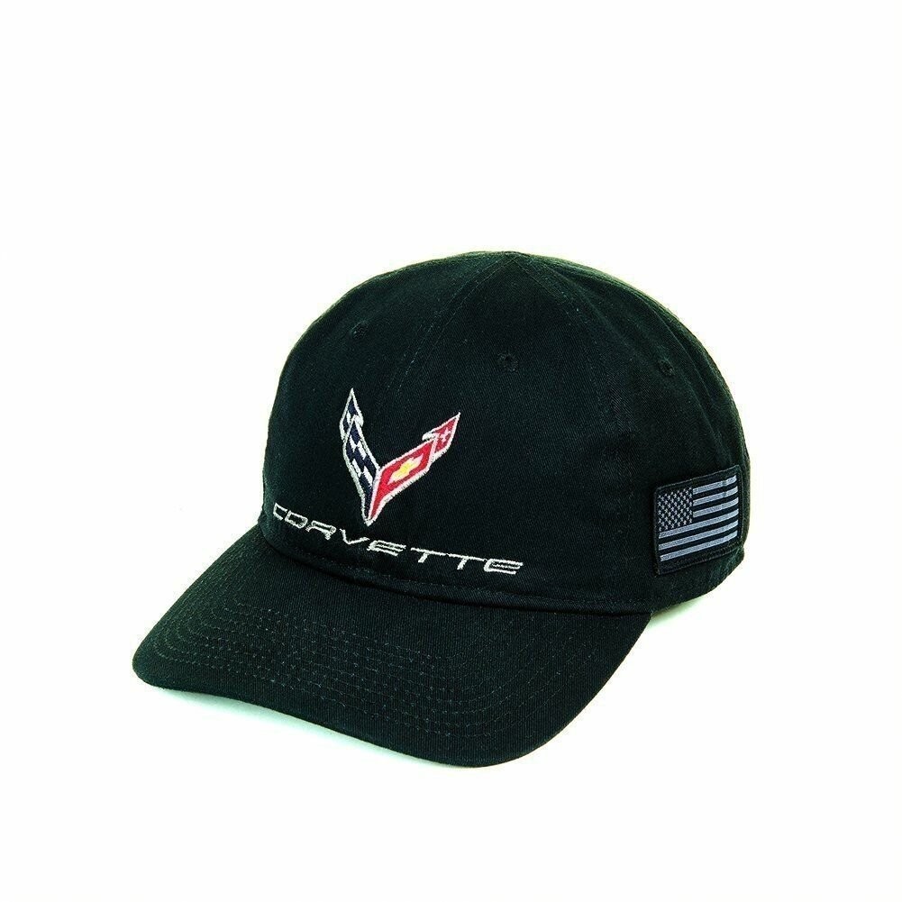 GM Licensed C8 Corvette Next Generation Tactical Hat with USA Flag - Black
