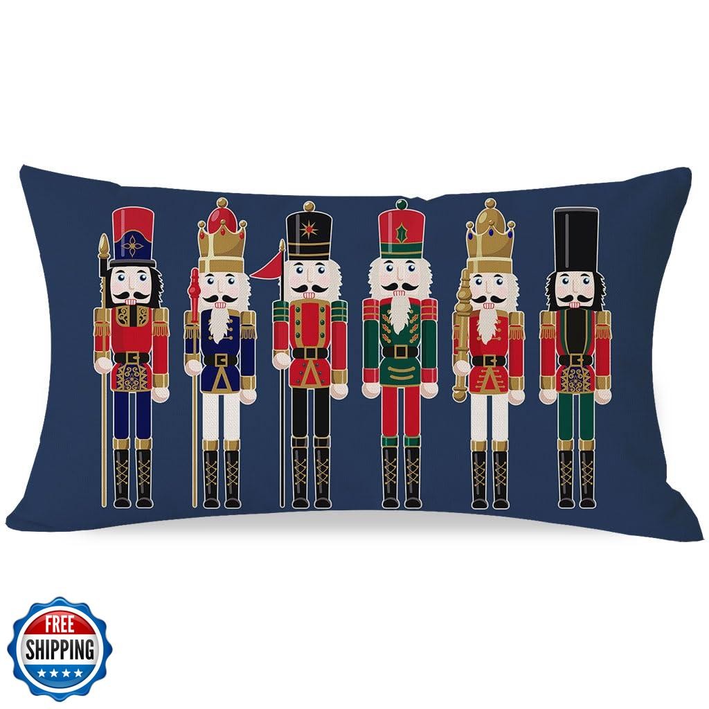 PANDICORN Christmas Pillow Covers 12x20 Inch Nutcracker Christmas Decor Navy