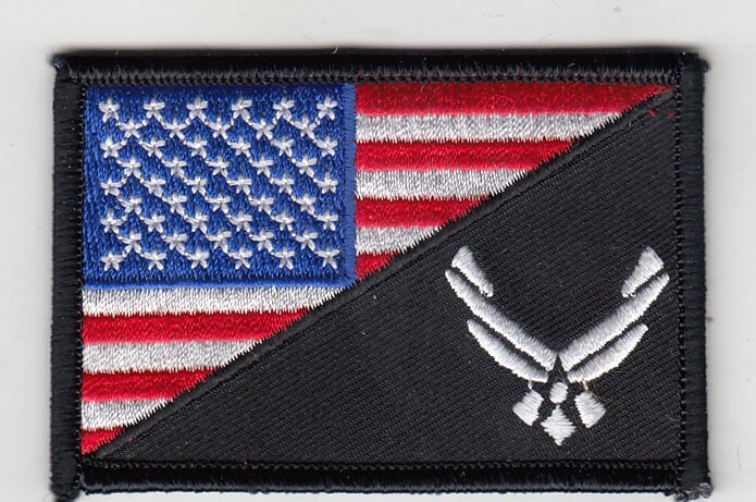 5 Pcs AIR FORCE LOGO/USA FLAG (Black) Embroidered Patches 3"x2"