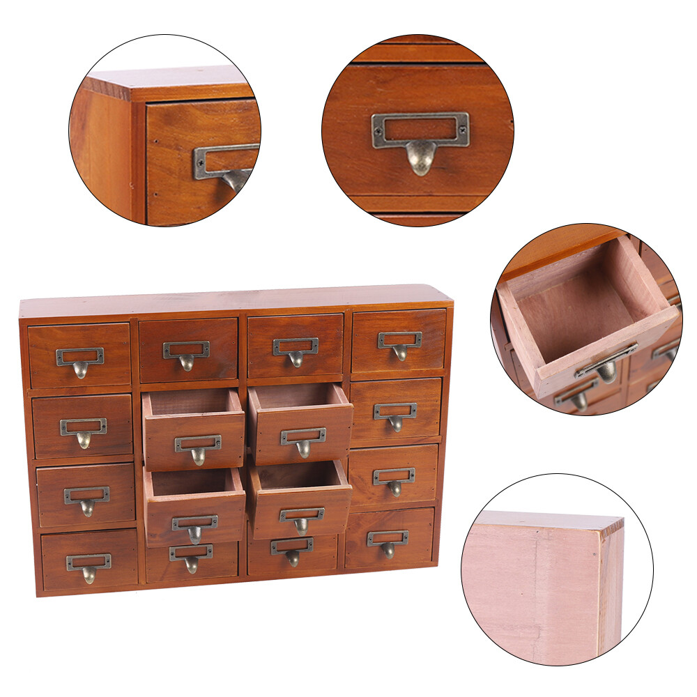 Wooden Storage Box with 16 Drawers - Home Office Desk Organization and Storage