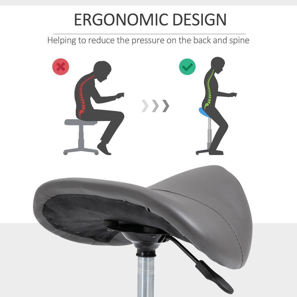Rolling Saddle Stool PU Leather Hydraulic Swivel SpaStool Height Adjustable Grey