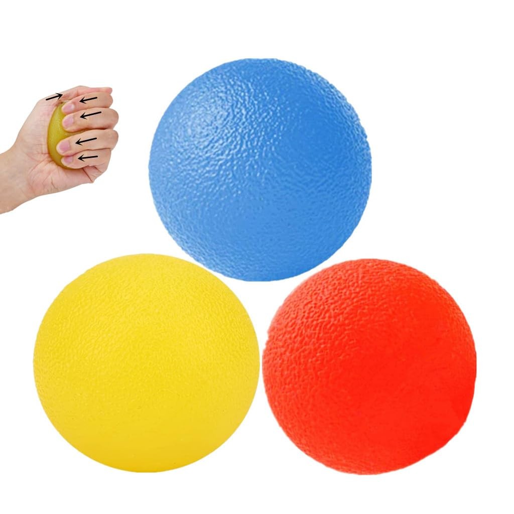 FMELAH 3 Resistance Levels Hand Exercise Balls, Stress Blue/Orange/Yellow