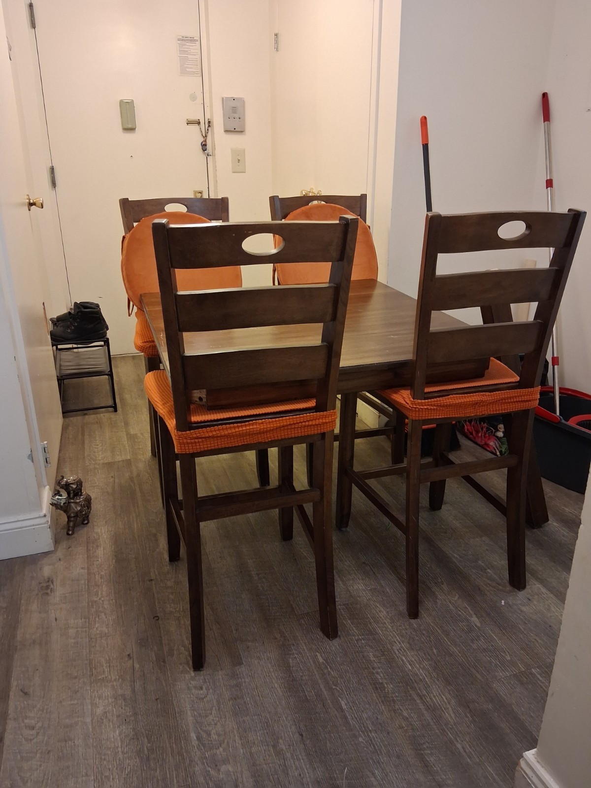 5 Piece Wood Dining Table Set Brown & Orange Rectangular Seats 4
