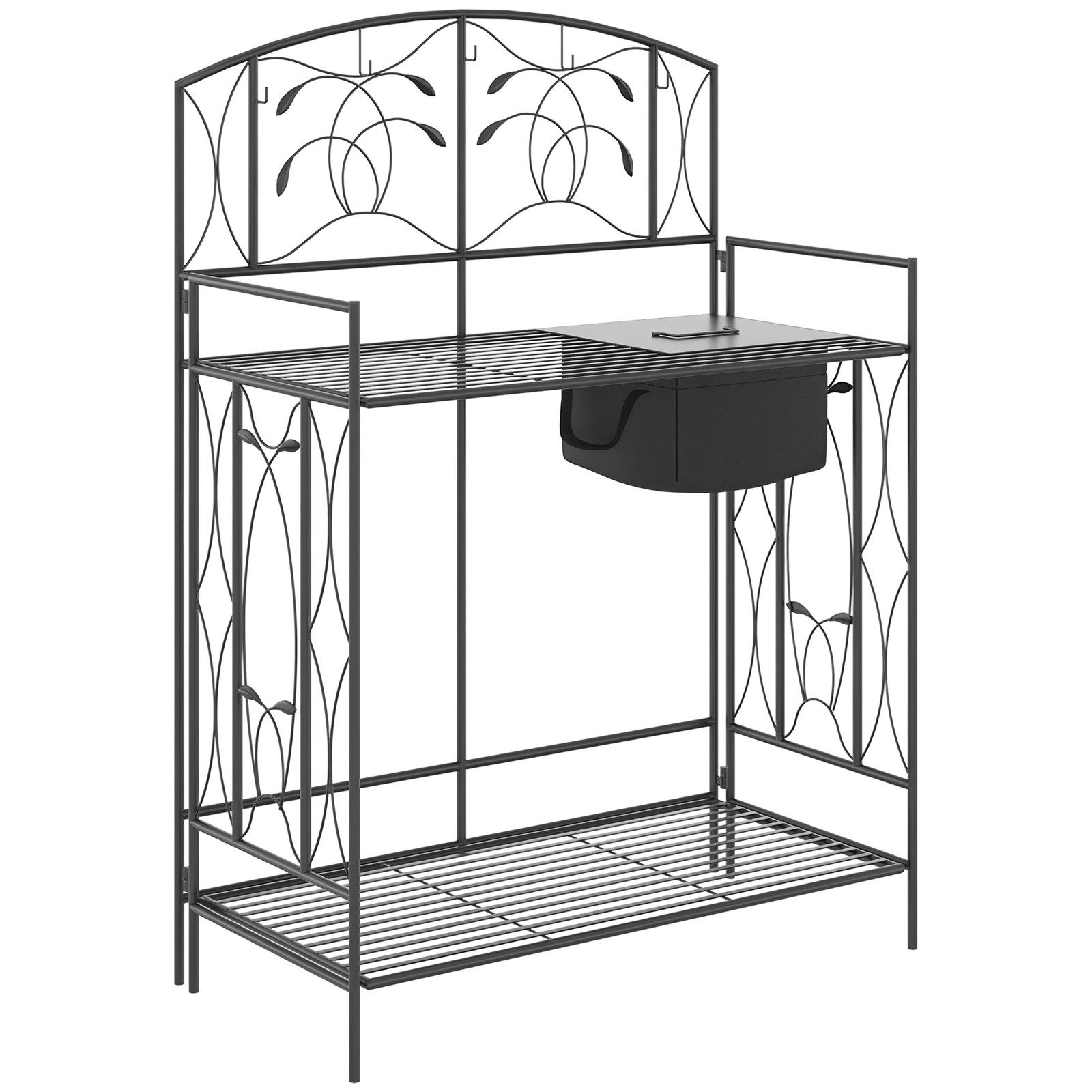 Garden Metal Potting Table Planting Bench Outdoor w/ Bag, Hook