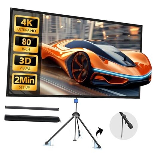 80" 4K HD PVC Projector Screen with Stand - 16:9, 1.5 Gain, 80 INCH