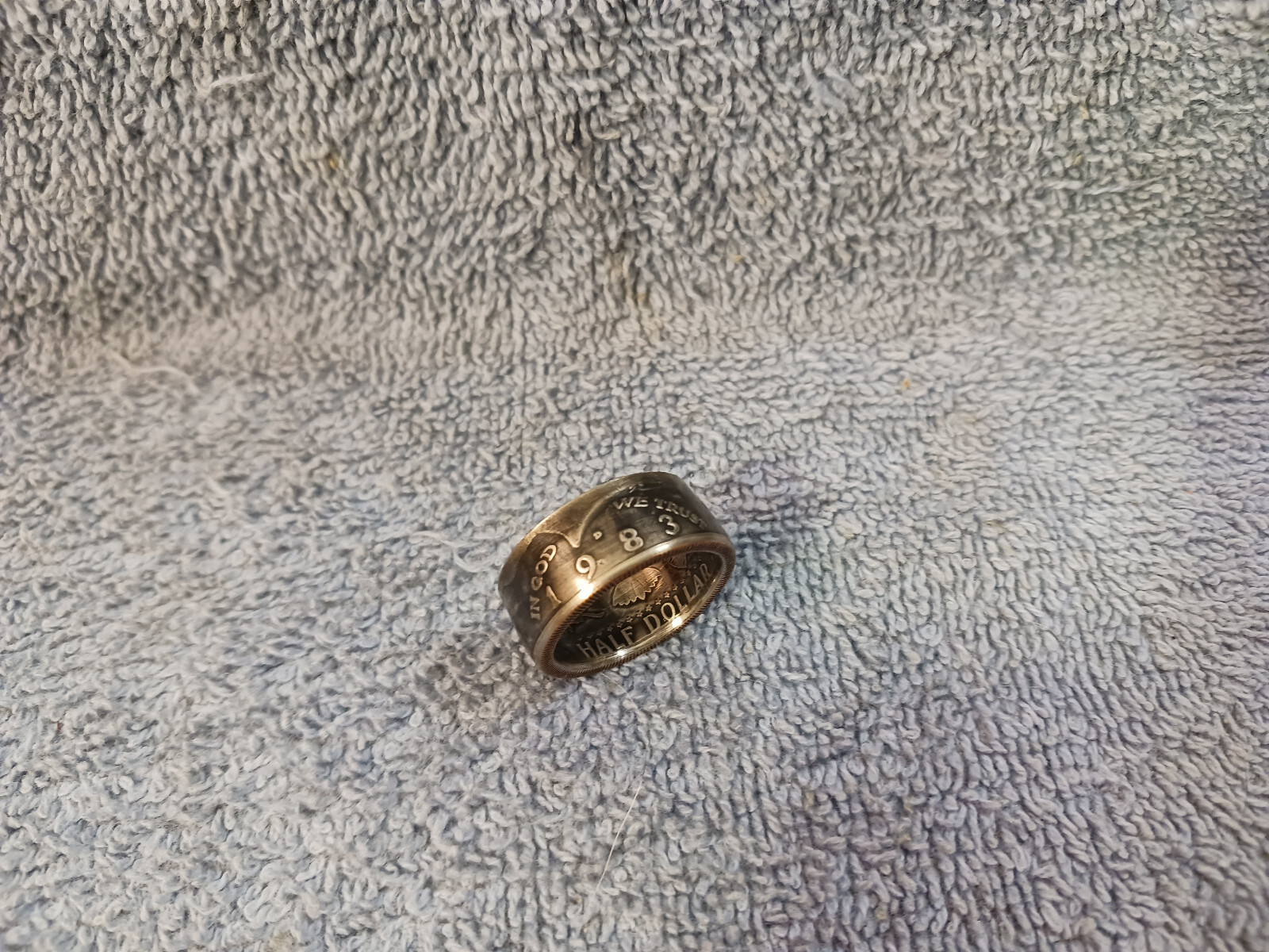 1983  Kennedy Half Dollars  size 10 1/2  coin ring  handmade mixed metals