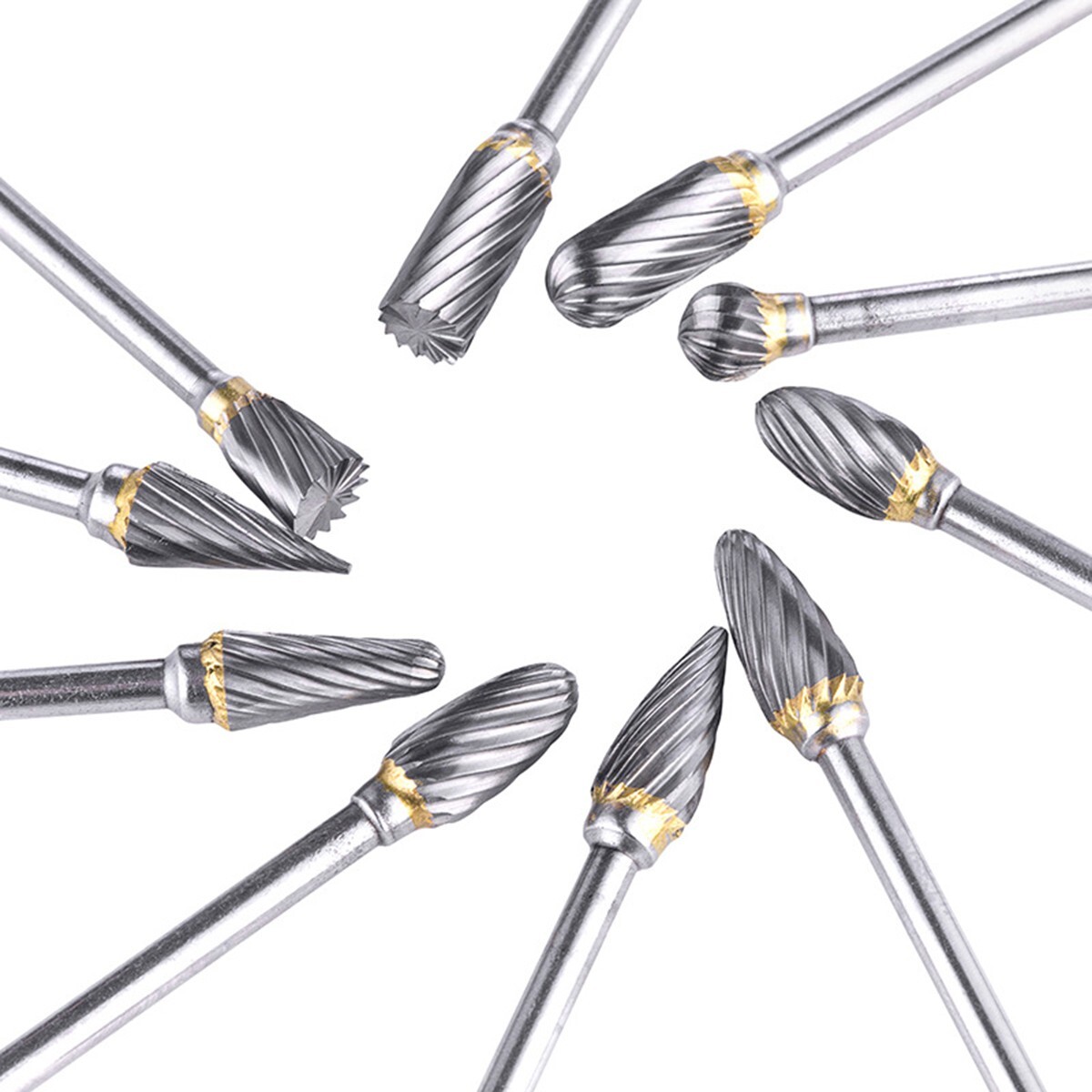 10x 1/4 Tungsten Steel Carbide Rotary Tool Burr Die Grinder Shank Bit Double➢Cut