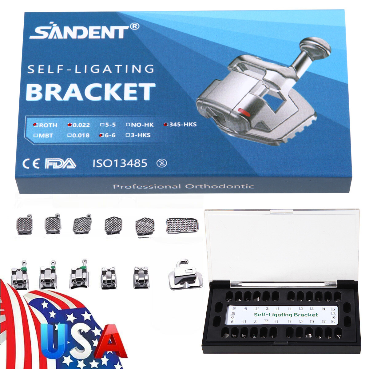 20pcs Dental Orthodontic Self-ligating Brackets Metal Brace Roth 022 345 Hooks