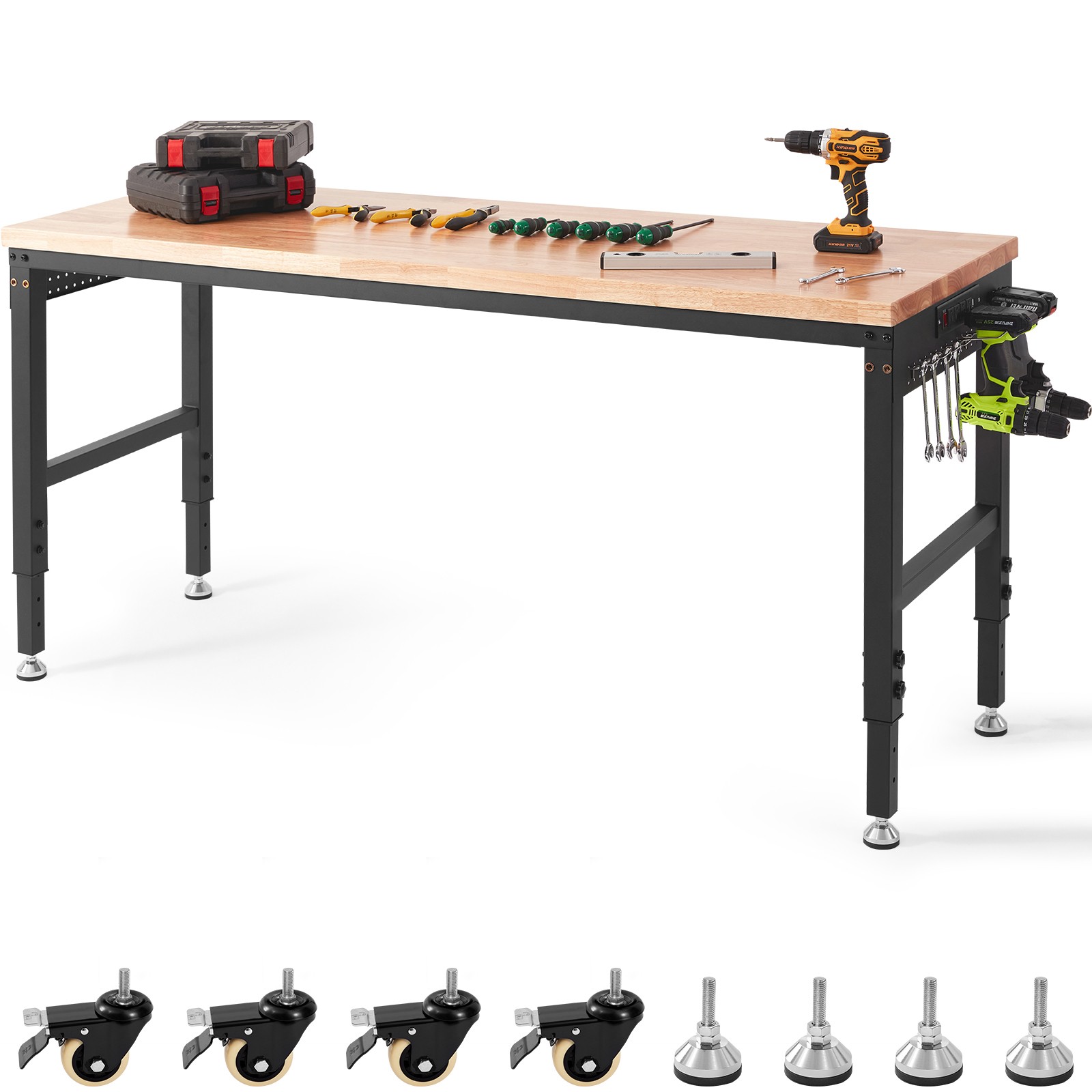 Uimoso Adjustable Height Workbench 72"L x 25"W Work Bench Table w/ Power Outlets
