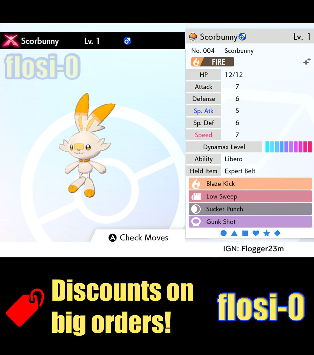 Pokemon Sword and Shield 6IV Shiny Scorbunny Gigantamax Hidden Ability GMAX HA