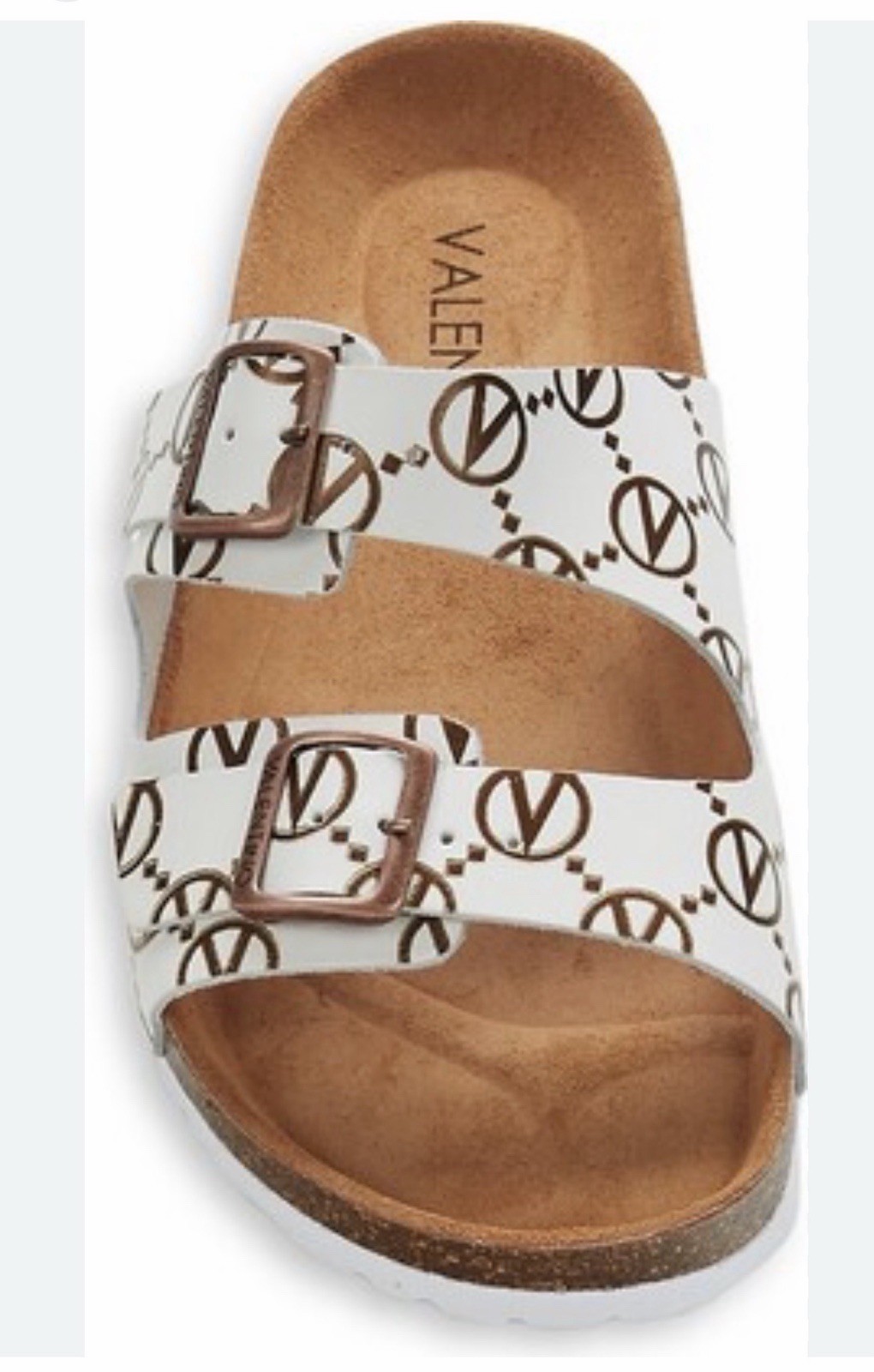 Valentino Birko Buckle Sandals Leather White Sz 9 Women