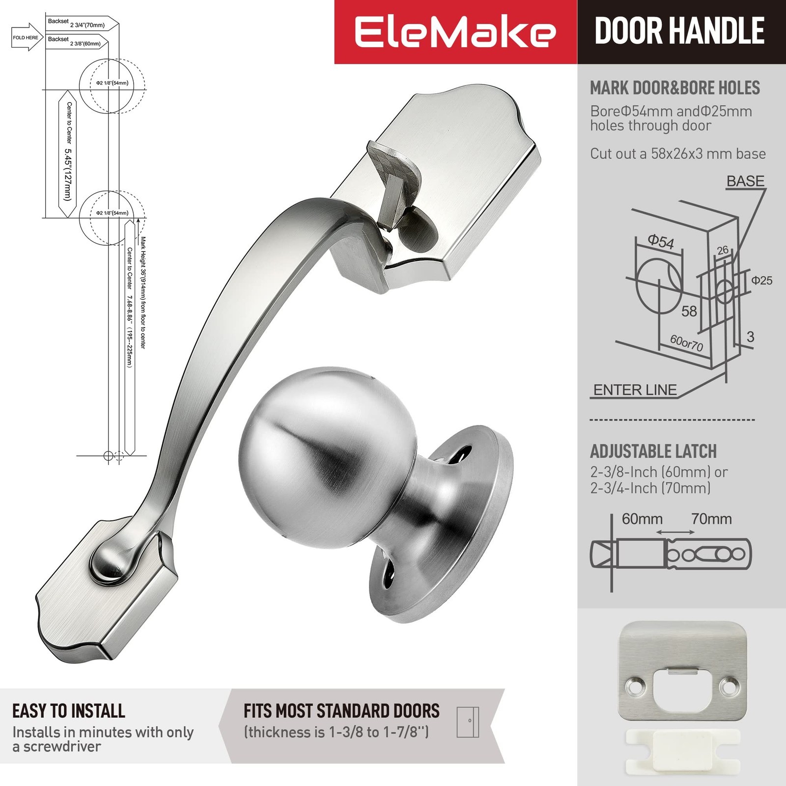 Voltstorm Lower Half Front Entry Handleset with Knob - Front Door Handle 304 ...
