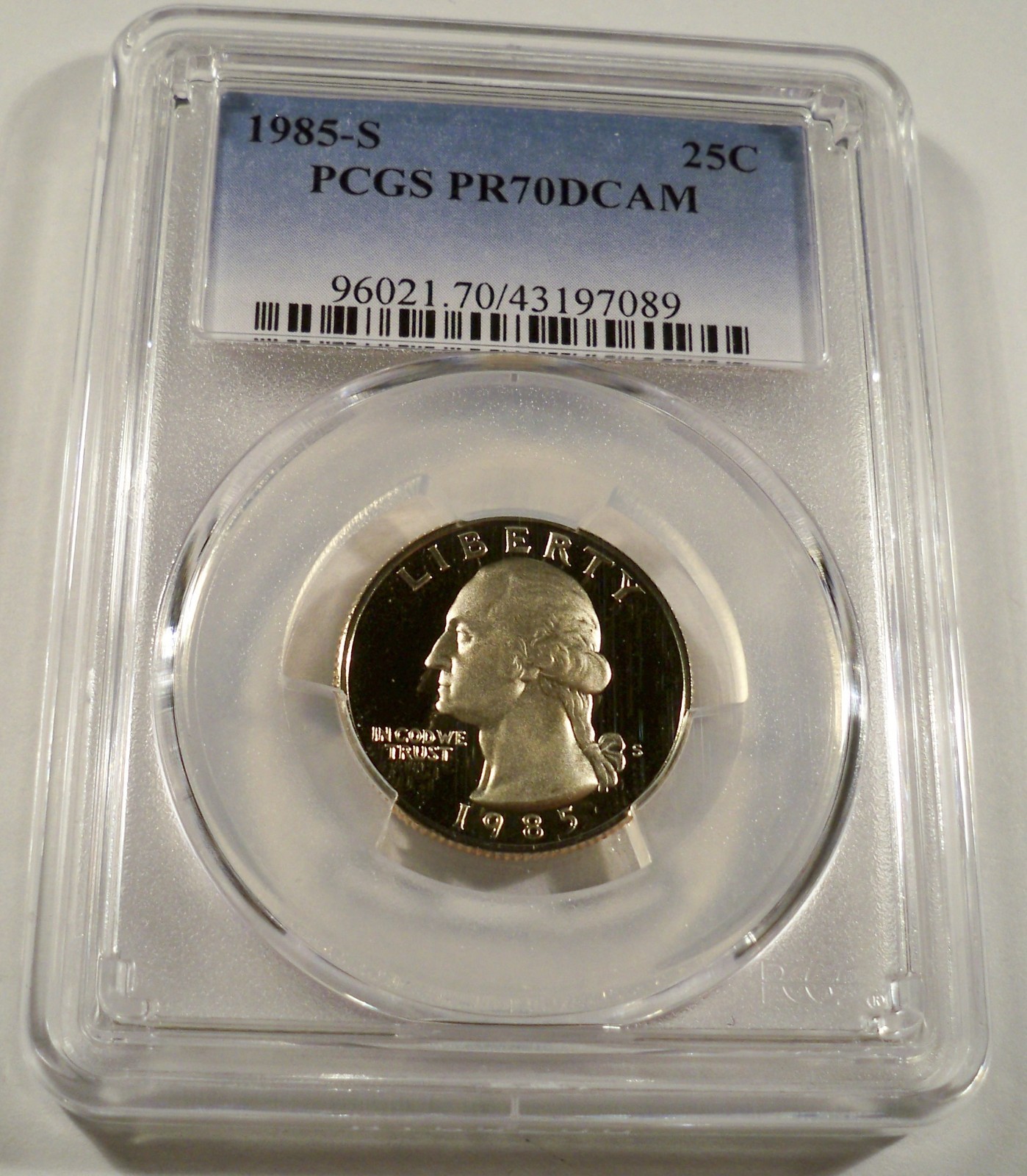 1985-S PCGS PR70DCAM WASHINGTON QUARTER PROOF DEEP CAMEO 25c PR 70 DC