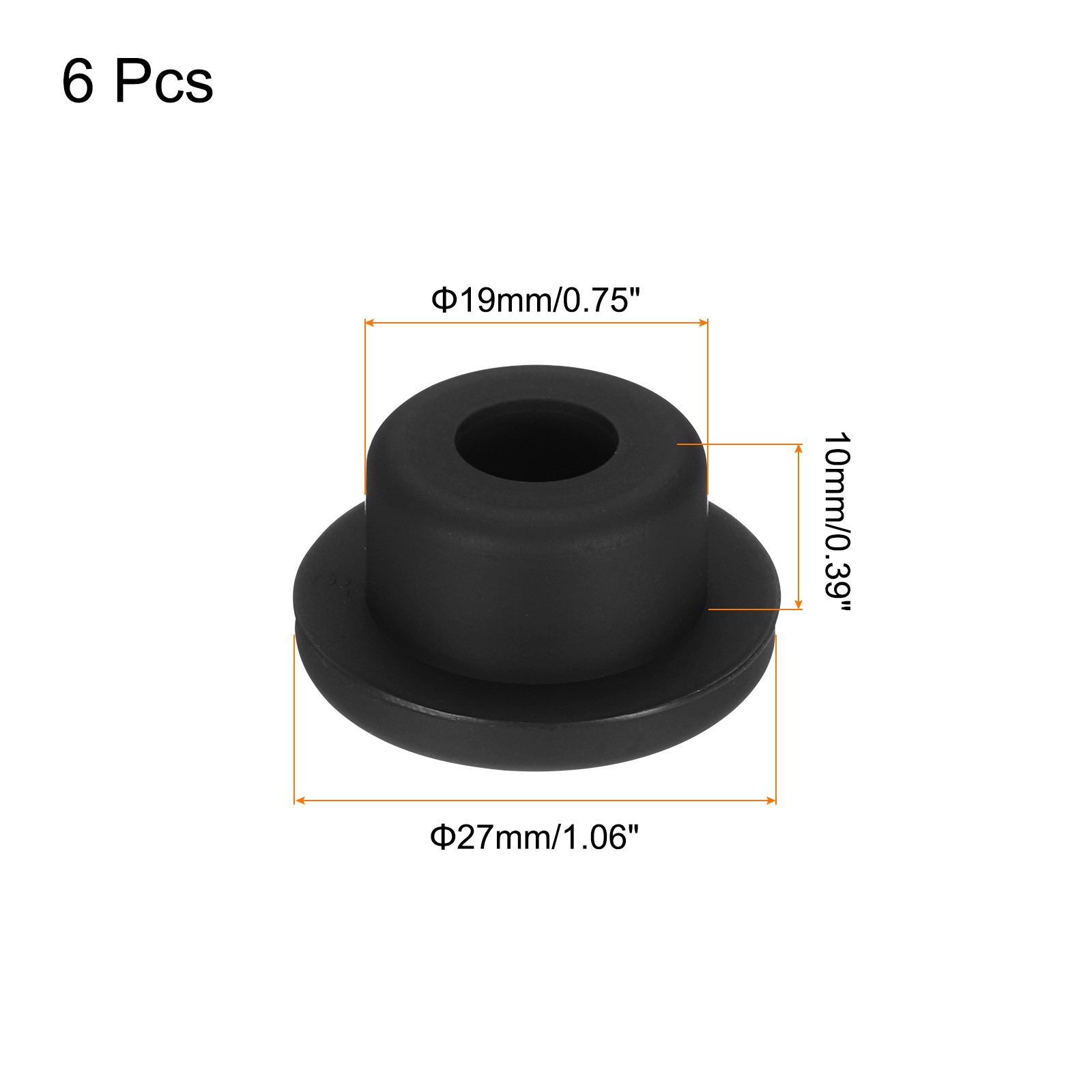 6Pcs High Temp Silicone Plug T Shaped Solid Silicon Stopper Black 27x14x10mm