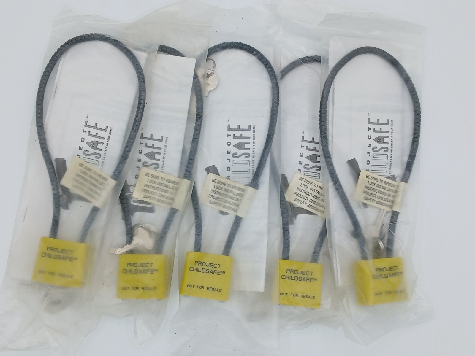 Lot of 5 Project Childsafe Gun Lock Bundle w/ Keys Black and Silver Cable Style