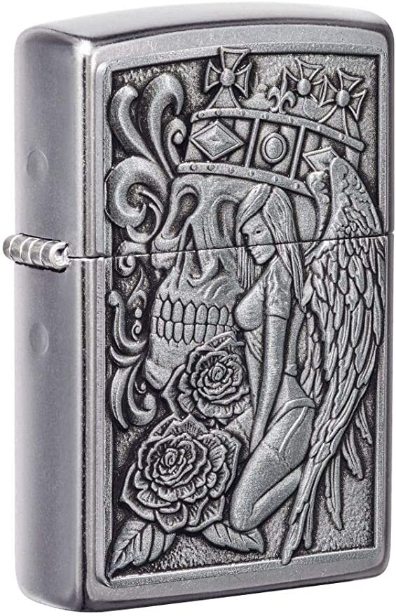 Zippo Skull and Angel Emblem Street Chrome 49442