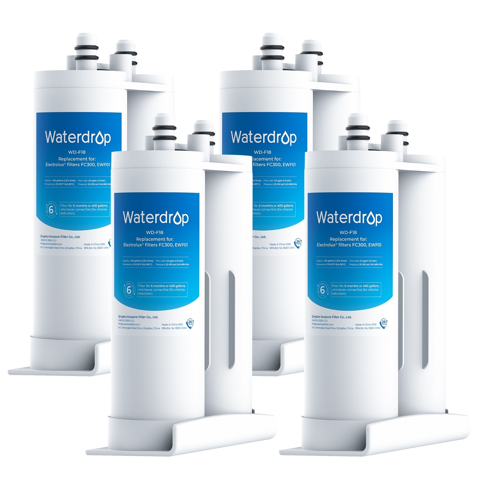 Waterdrop Replacement for EWF01®, FC-300, Refrigerator Water Filter, 4 Filters