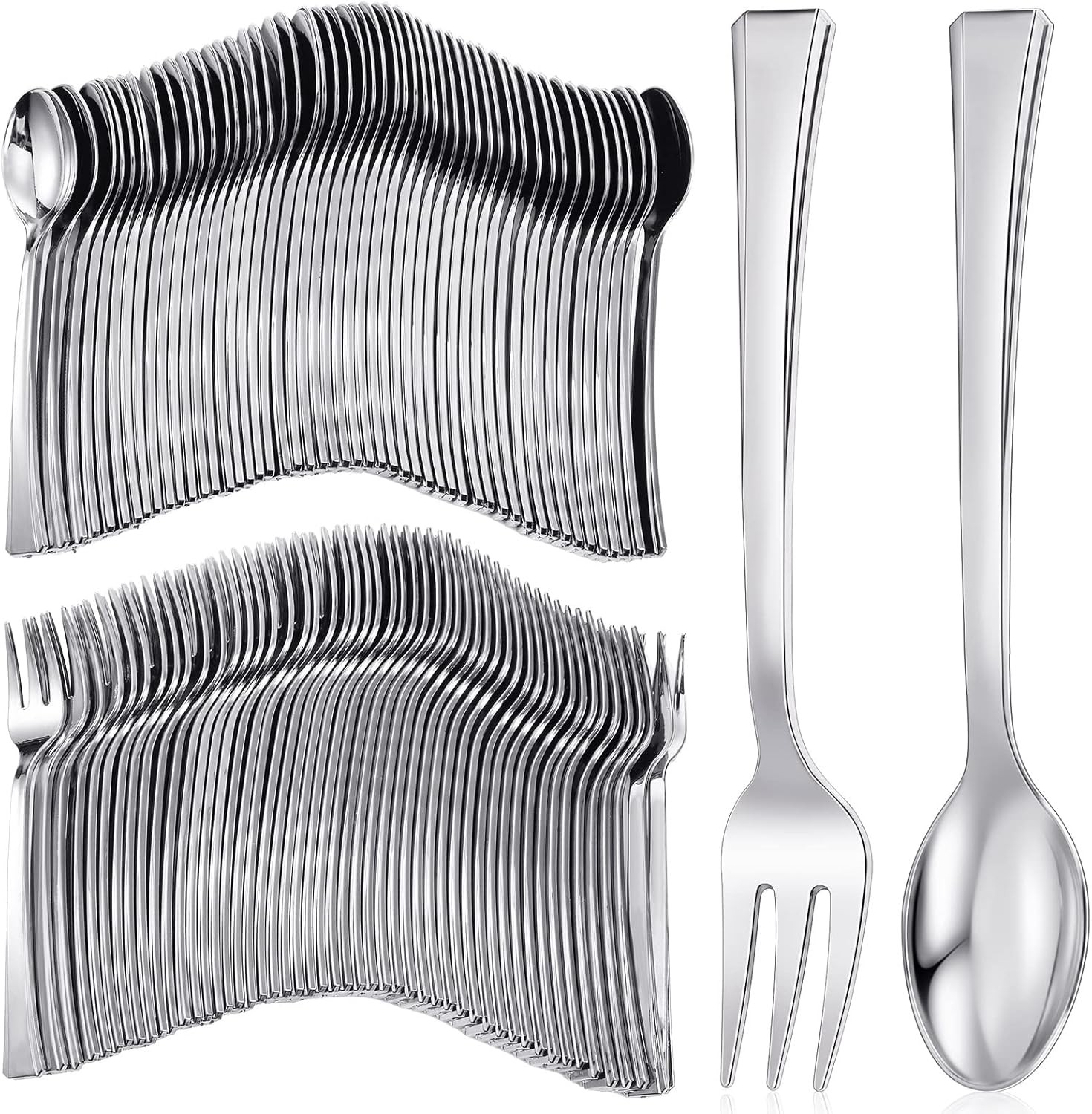 300 Pieces Plastic Mini Appetizer Forks and Spoon 4.53 Inch