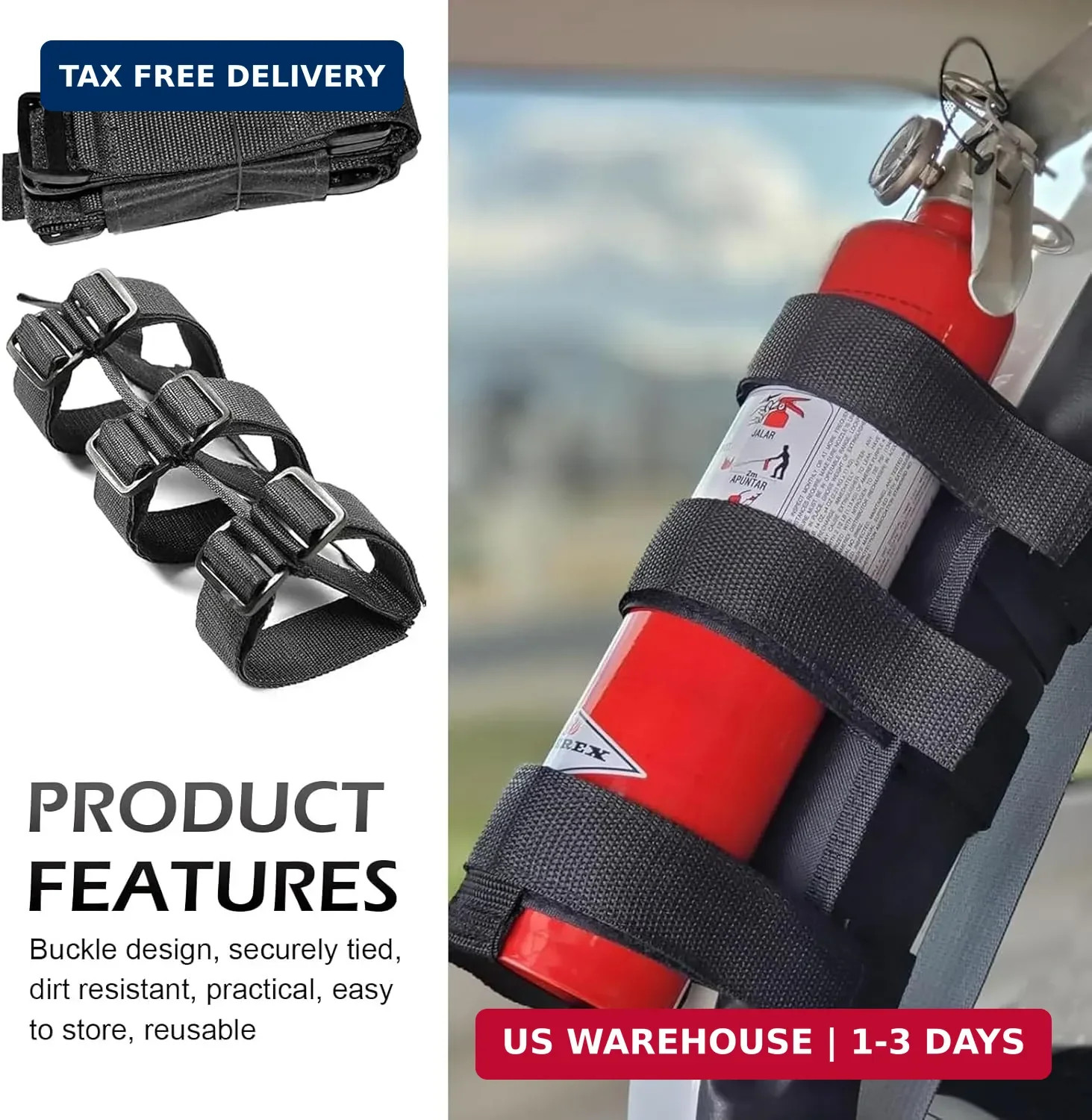 Roll Bar Fire Extinguisher Mount, Adjustable Car Trunk Fire Extinguisher Securin