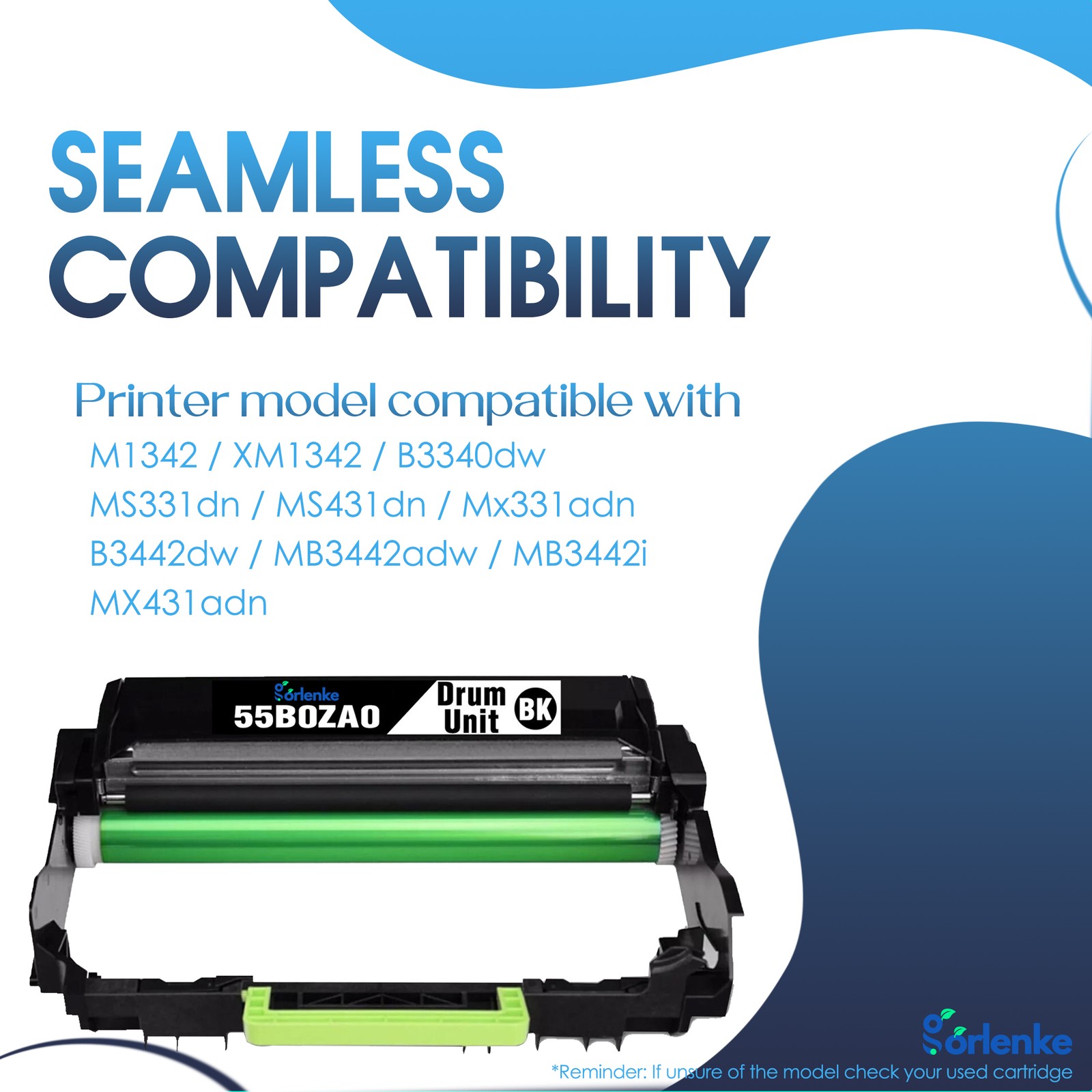 Compatible 55B0ZA0 Black Drum Unit (1-Pack) for Lexmark Printers MS331dn