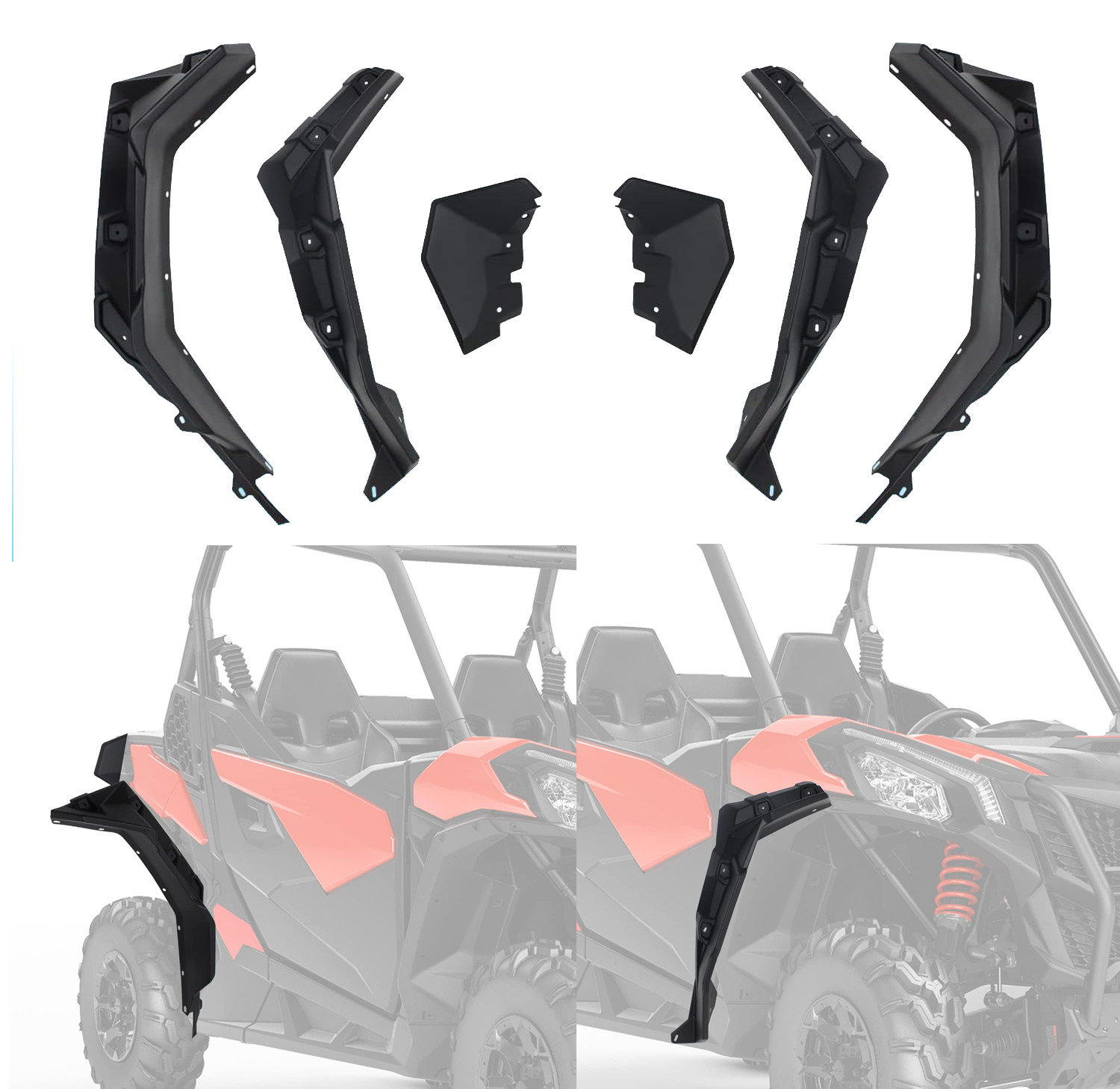 Front & Rear Extended Fender Flares for 2018-2024 Can-Am Maverick Trail 800 1000