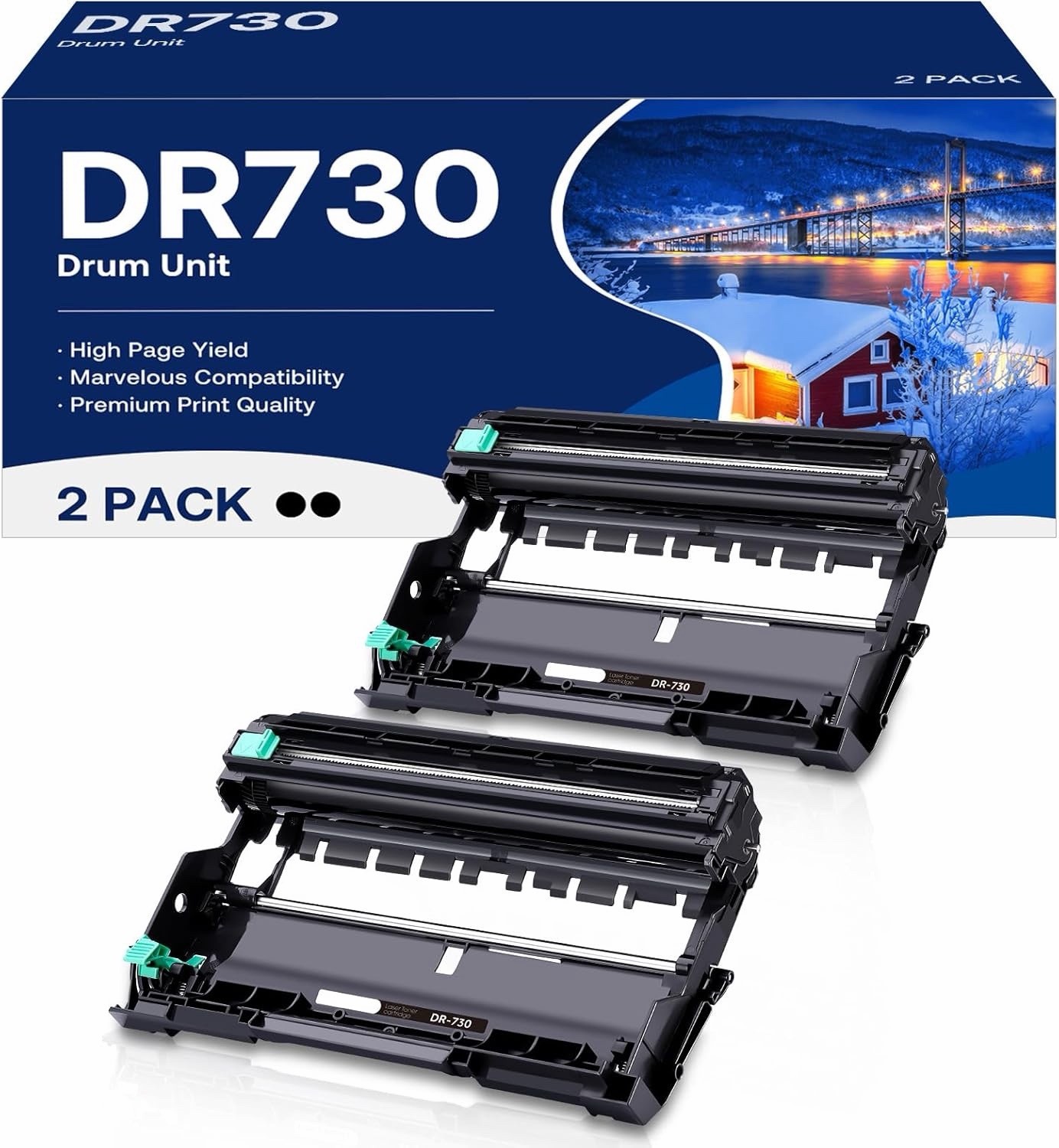 Compatible DR730 Drum Unit 2 Pack Black for Brother HL- L2350DW L2370DW MFC DCP