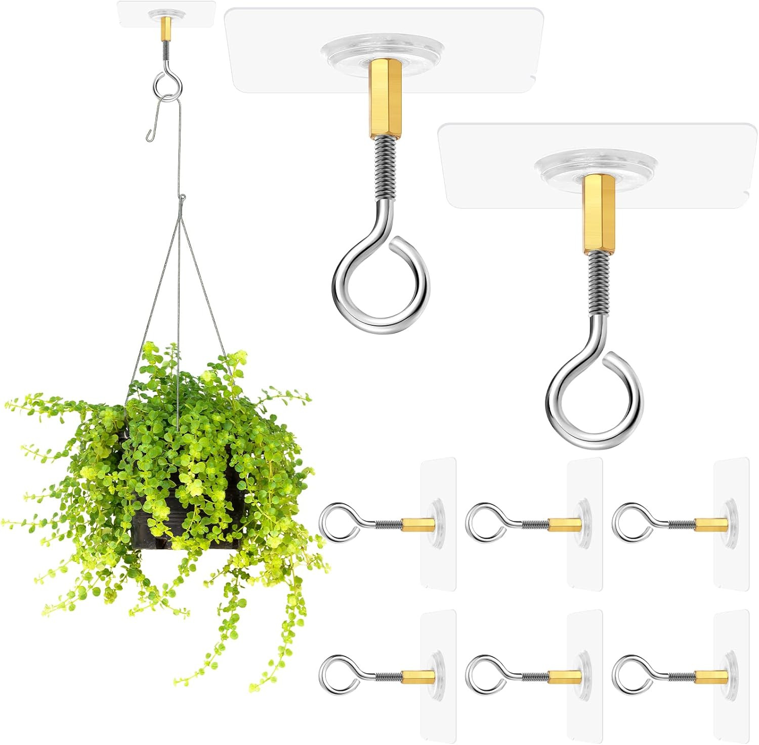 10 Pcs Ceiling Hooks Self Adhesive Stainless Steel Eye Hooks No Hole Hanger Tran