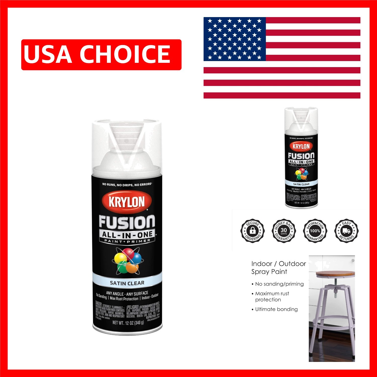 Krylon Fusion Clear Spray Paint - Indoor/Outdoor Projects, Rust Resistant Finish