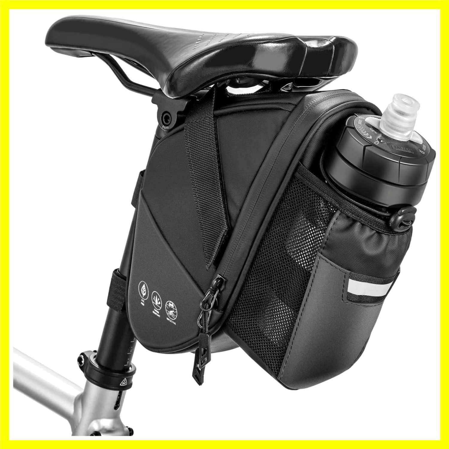 Large Capacity Bike Seat Bag with Water Bottle Holder - Water Resistant & Safe