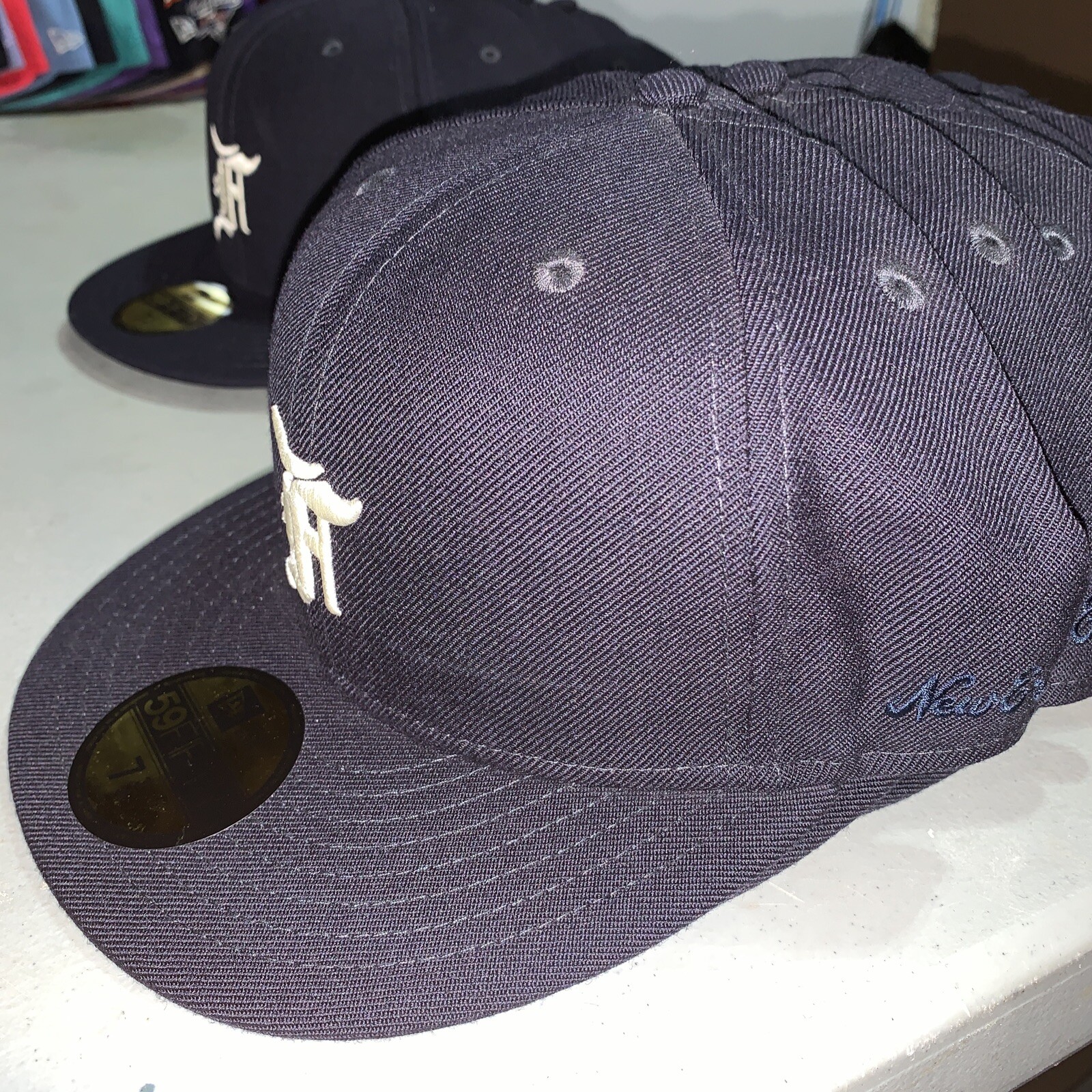 Fear of God Essentials Hat 59FIFTY Fitted New Era Cap Navy Size 7 3/4 New Rare