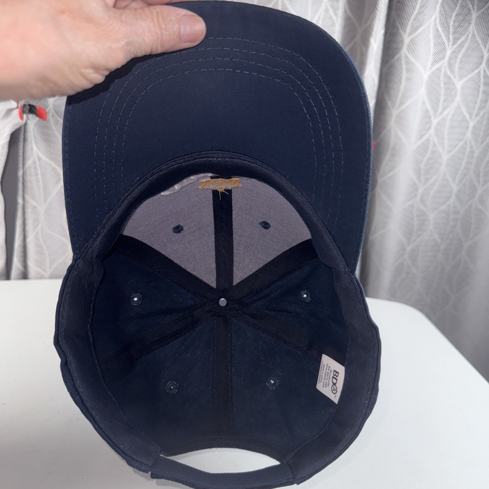 Corona in White Letters w Gold Crown on Navy Hat Cap Hook Loop