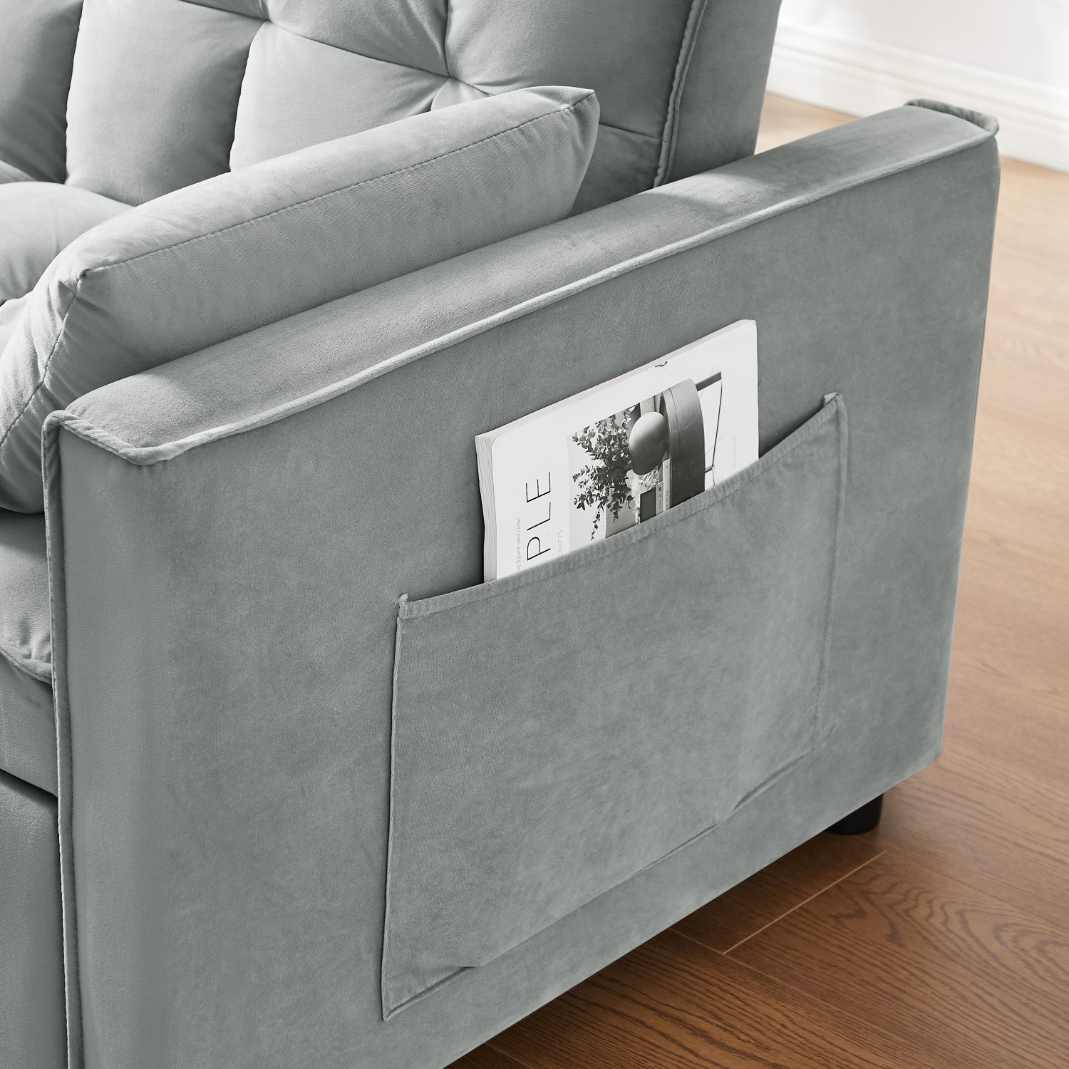 Modern Velvet Loveseat Sofa 3 in 1 Convertible Sleeper Sofa Bed with 2 Pillows