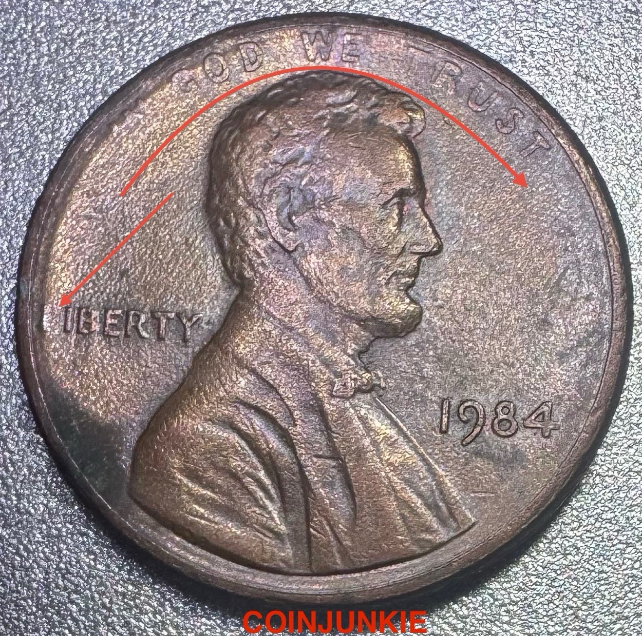 1984 Lincoln Memorial Cent-STRUCK THROUGH GREASE ON OBVERSE-UNIQUE COIN 🔥