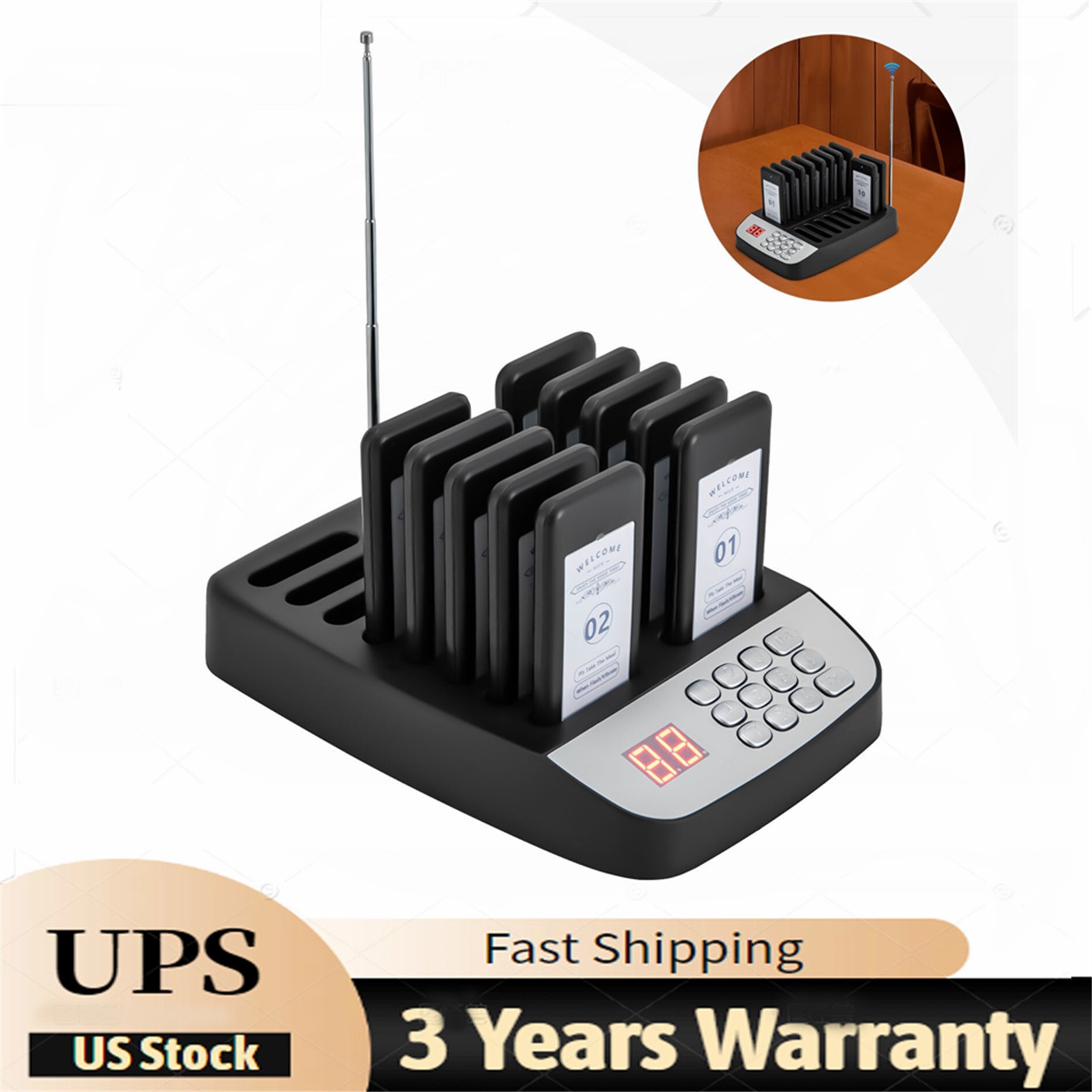 Restaurant Pager System Guest Queuing 10 Buzzer for Food Truck Clinic Club Cafe~
