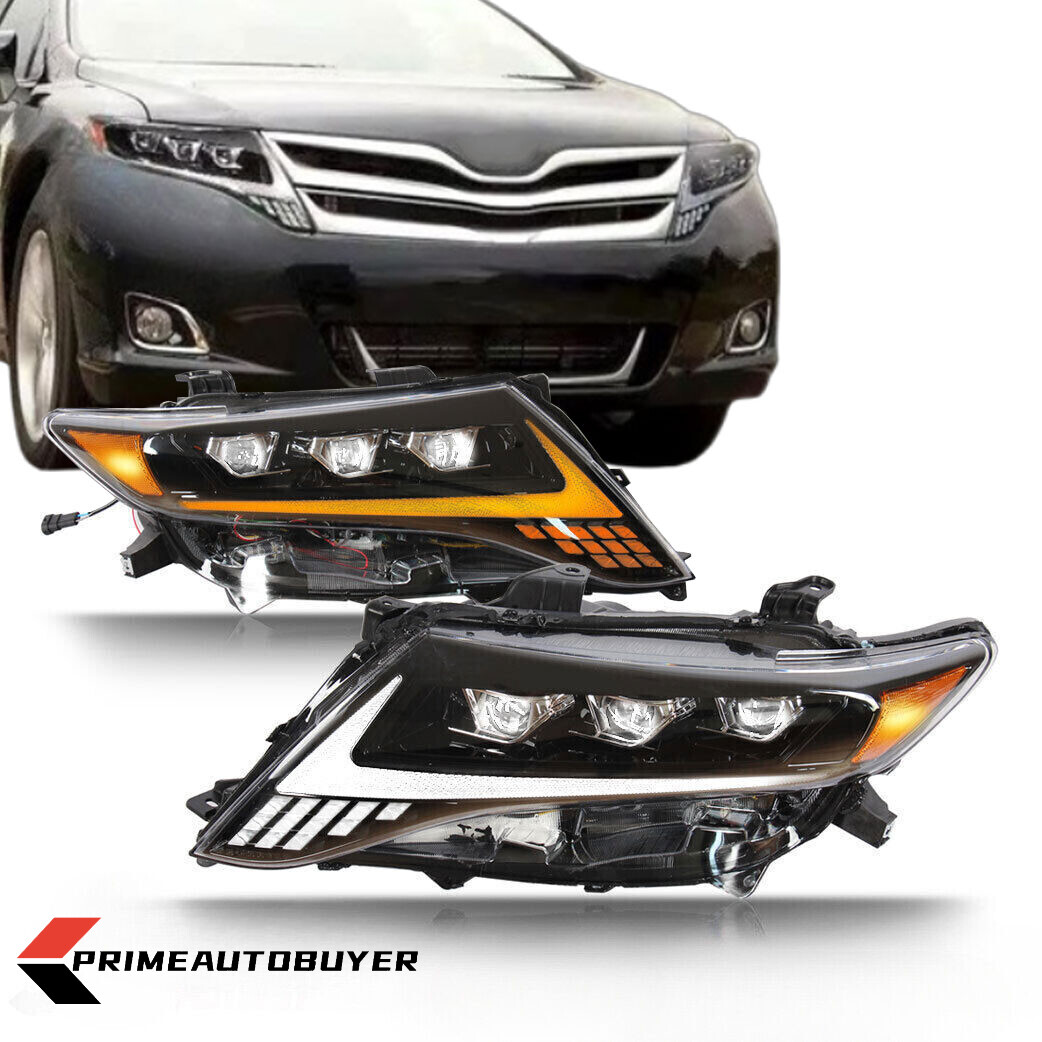 For 2009-2016 Toyota Venza LED Headlights Headlamps Projector W/DRL Black RH+LH