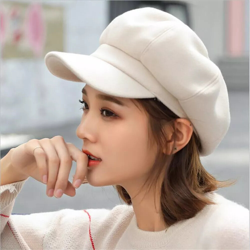 Octagonal Newsboy Cap Women Ladies Casual Wool Hat Winter Beret Painter Hats