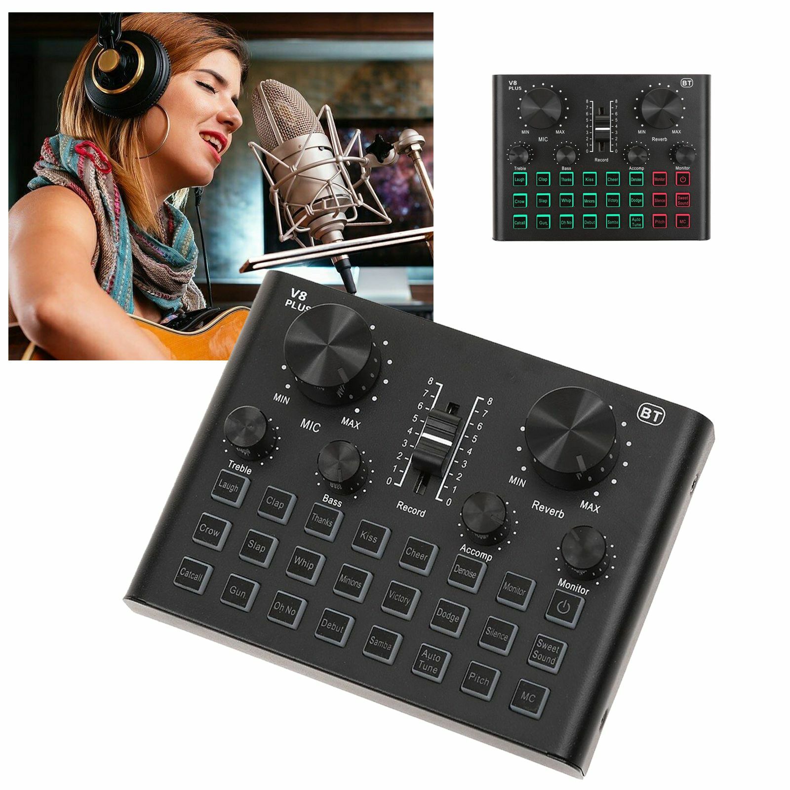 Live Sound Card for Stream 15Effect Usb Audio Mixer Microphone Voice Changer NEW