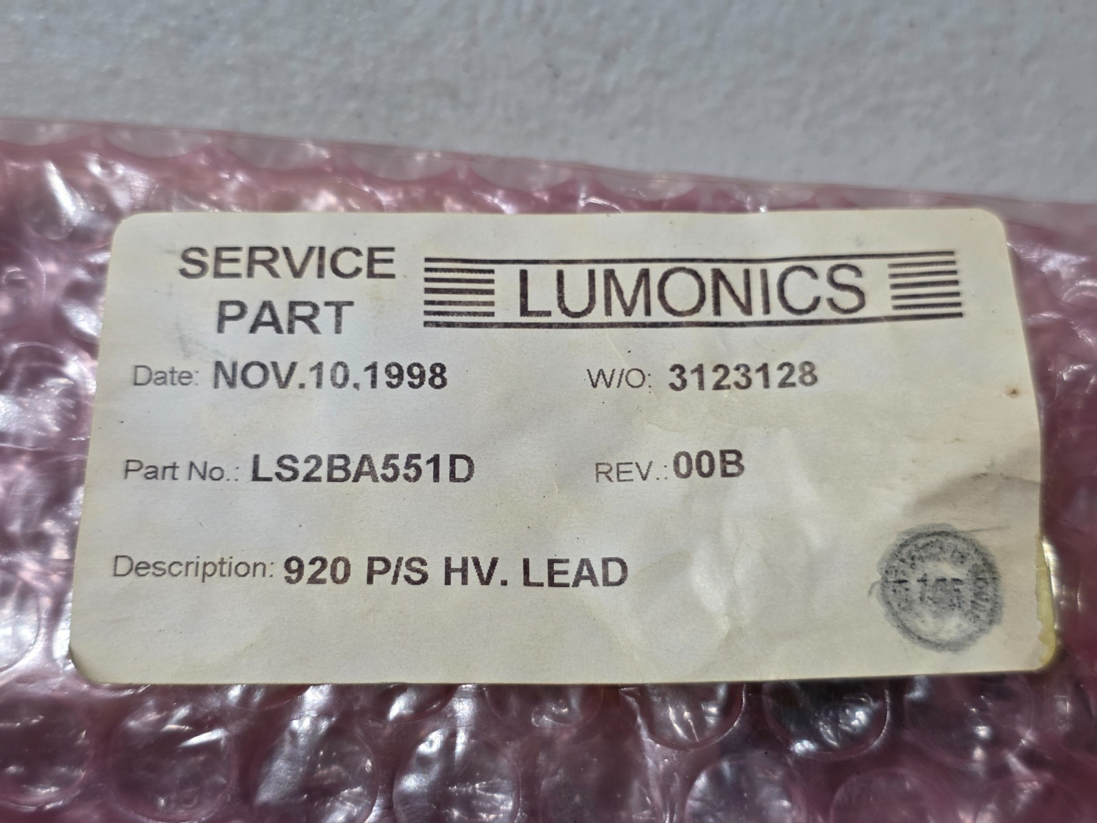 Lumonics LS2BA551D 920 P/S HV. Lead