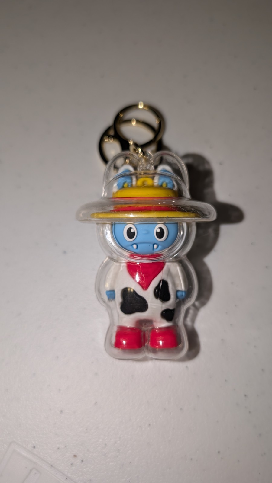 Cartoon Cow Character Animal Keychain, Detachable Keyring, Blue White Red