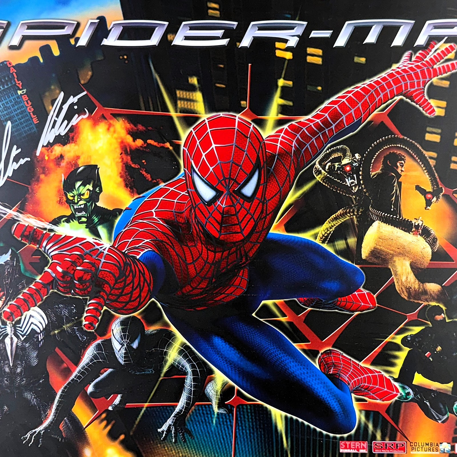 Stern Spider-Man Pinball Machine Backglass Translite ORIGINAL SIGNED RITCHIE NOS