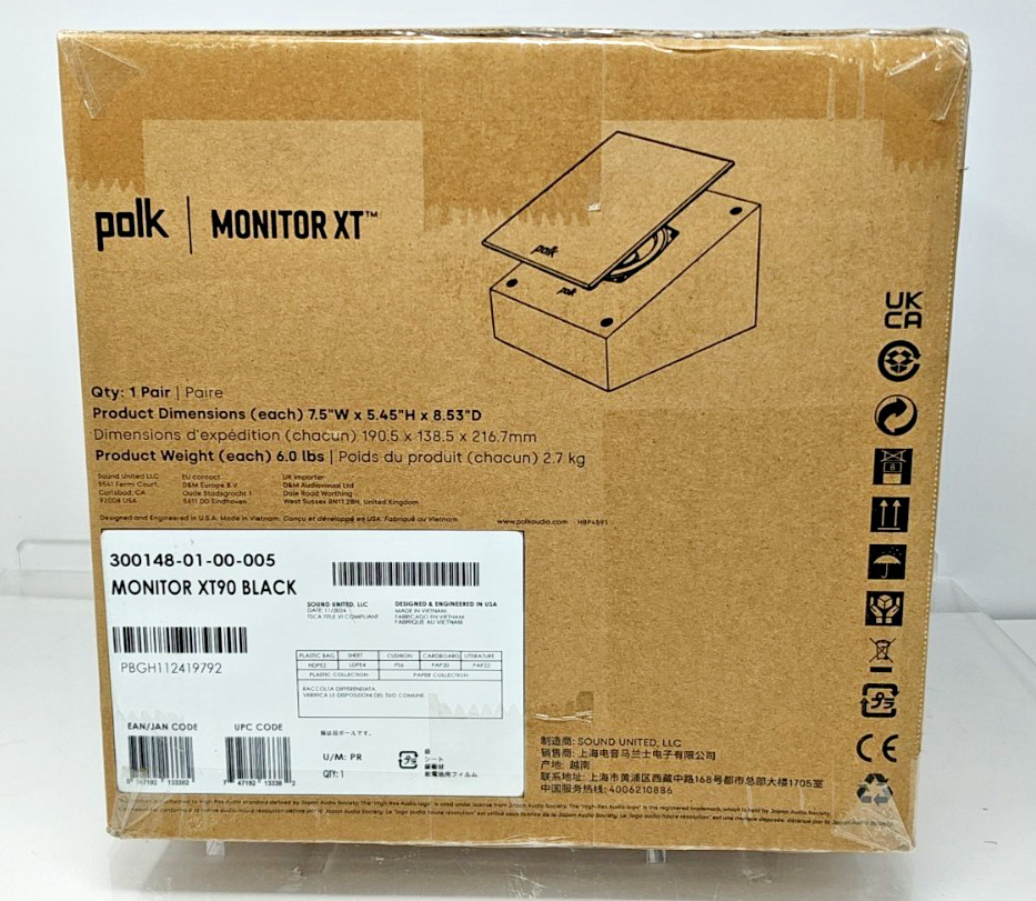 Polk Monitor XT90 Dolby Atmos Height Speakers Pair Black - BRAND NEW.