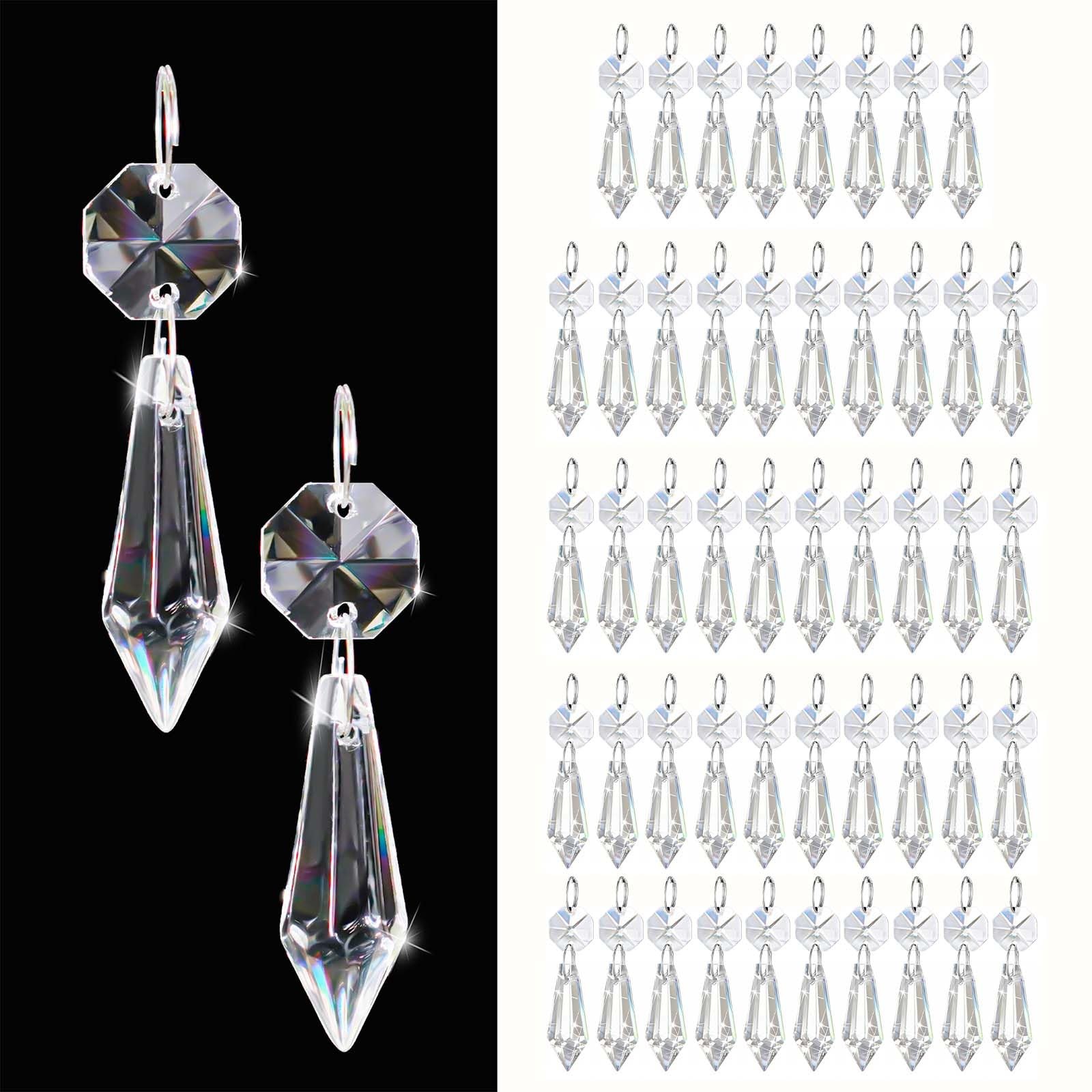 50PCS Premium Clear Crystal Teardrop Prism 2.4" -Crystal Glass M-50pcs,