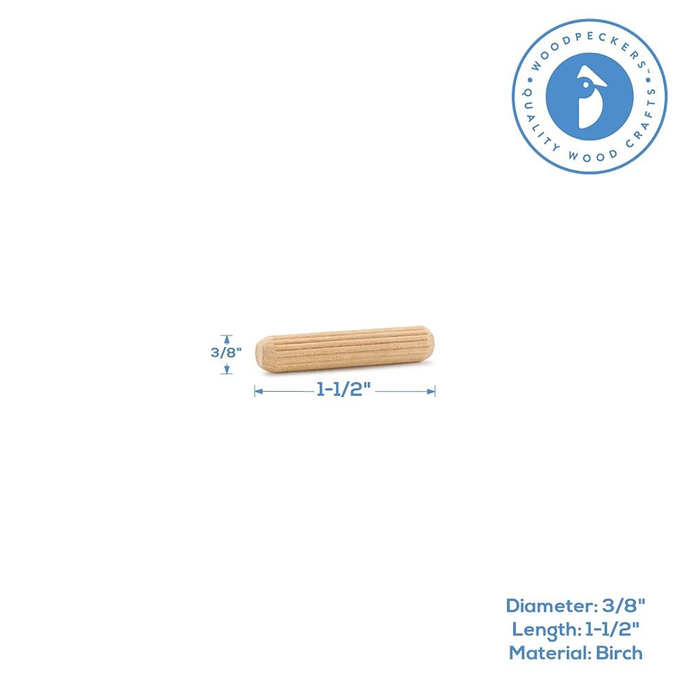 Wooden Dowel Pins 3/8"x1-1/2" 100pcs Fluted Dowels for Woodworking Furniture