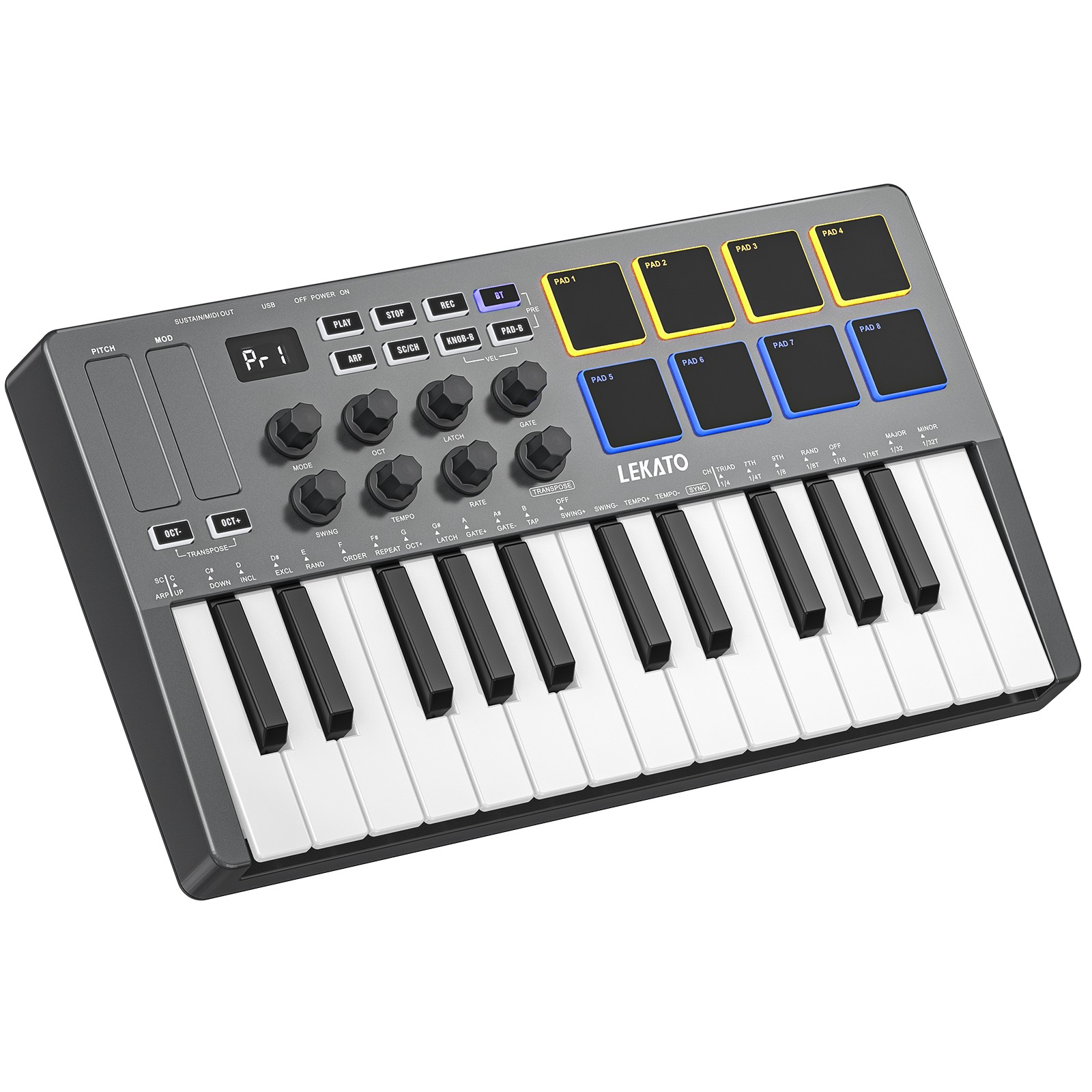 LEKATO 25 Key MIDI Keyboard with Smart Scale & Chord Mode Bluetooth Controller