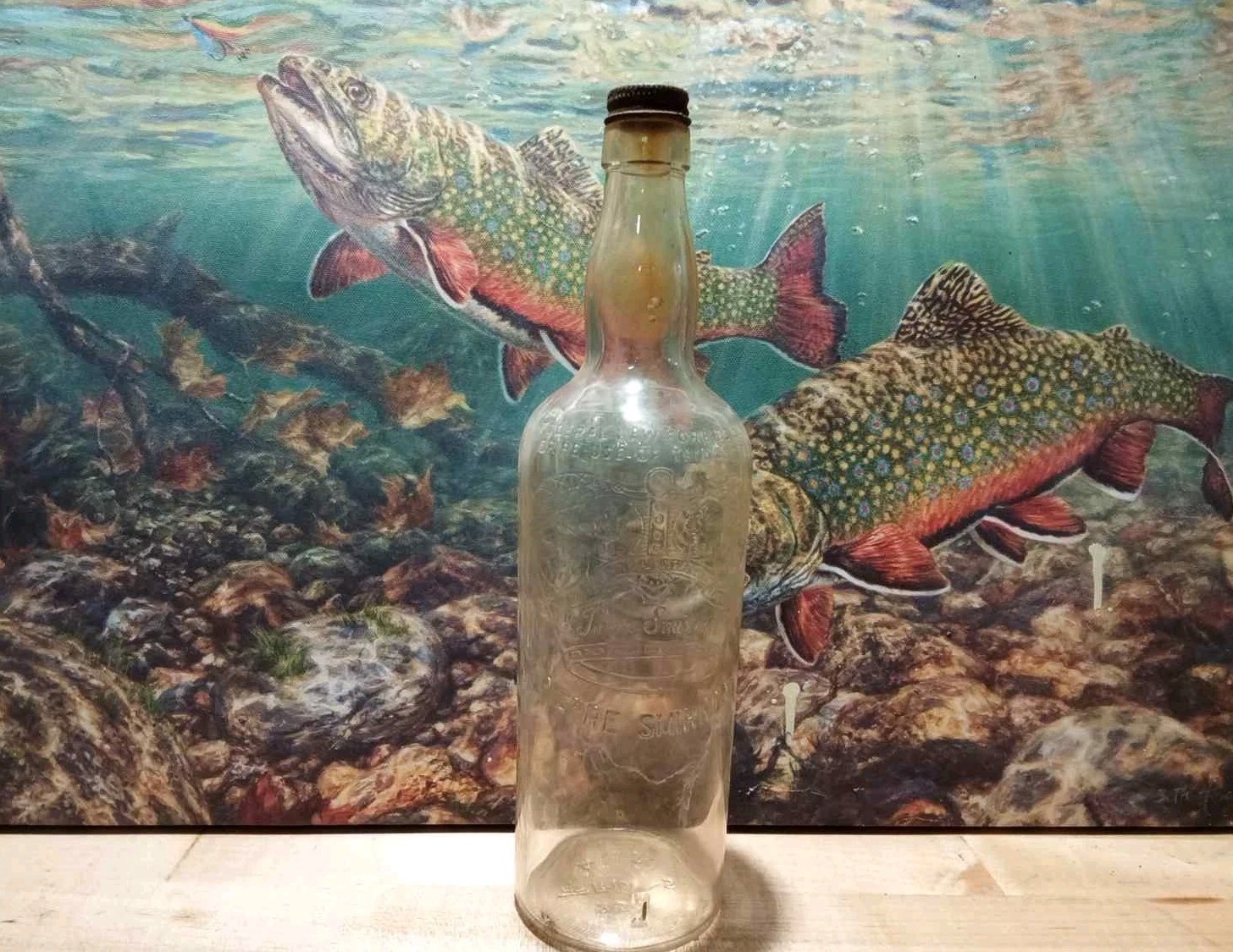 vintage smirnoff 1818 empty glass bottle with top 1950s