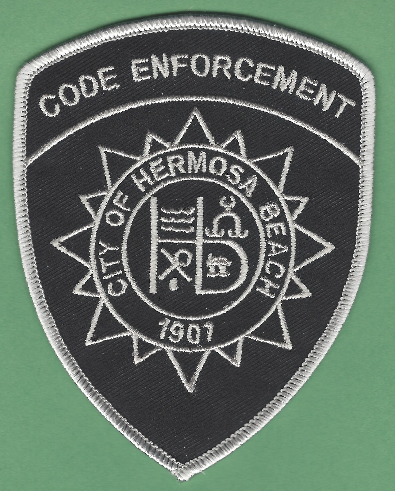 HERMOSA BEACH CALIFORNIA CODE ENFORCEMENT SHOULDER PATCH WHITE BORDER