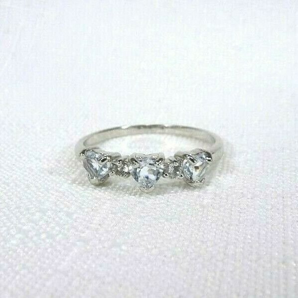 0.70ct Natural Heart Shape Aquamarine & White Topaz Sterling Silver Ring 8,9