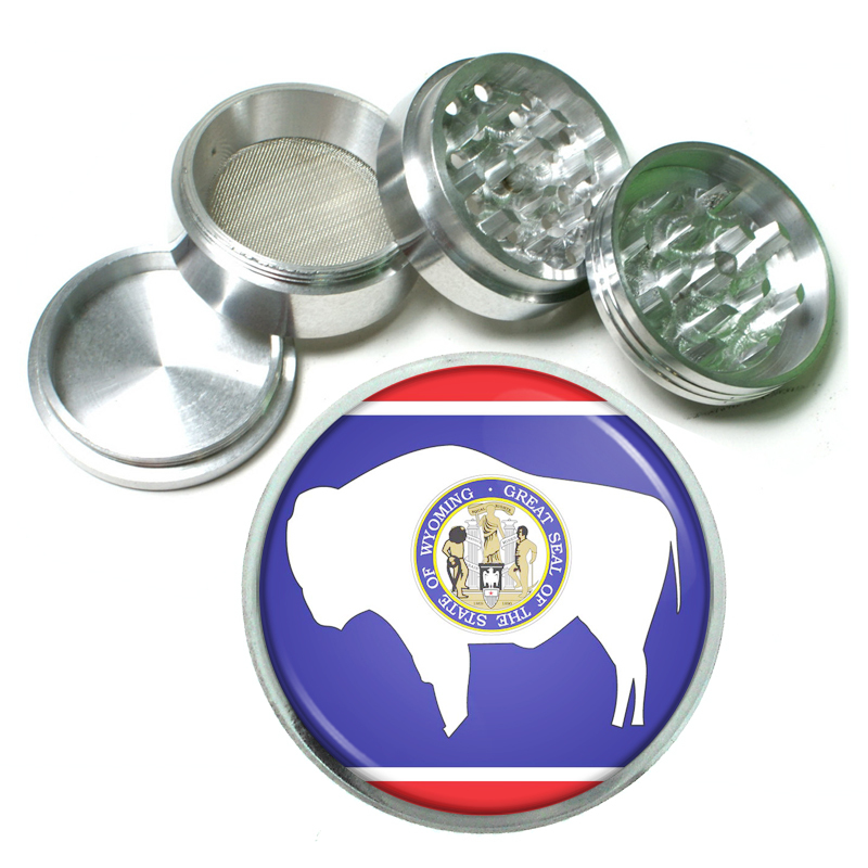 Wyoming State Flag D1 Aluminum Grinder 56mm 4 Piece Hand Mueller